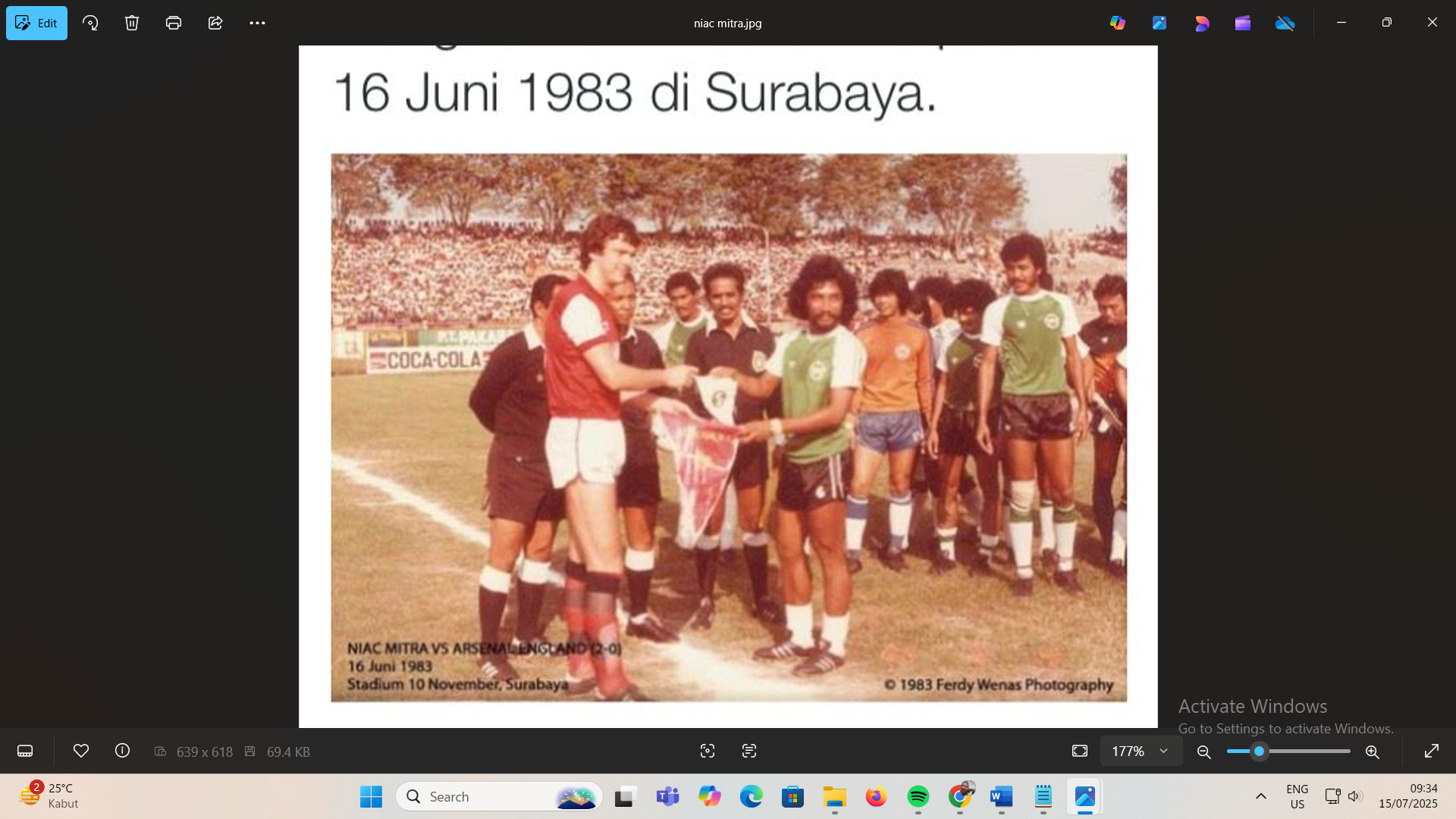 SEJARAH: Tur Asia Arsenal di tahun 1983 ditutup di Indonesia, tepatnya di Stadion Gelora 10 November Surabaya dengan laga melawan klub Galatama Niac Mitra.