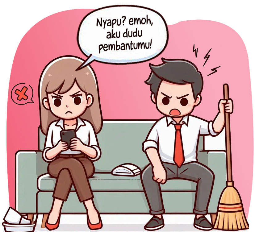 ilustrasi rumah tangga Donwori dan Karin. (AI/ABDUL ROZAK/RADAR SURABAYA)