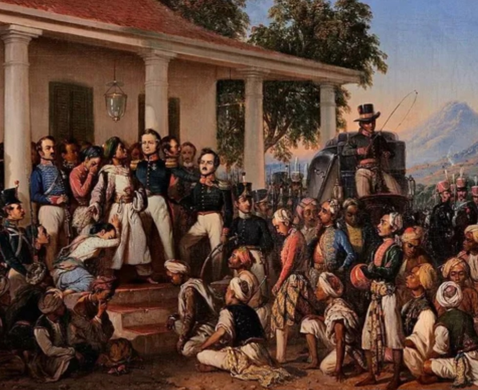 Foto lukisan Raden Saleh tentang penangkapan Pangeran Diponegoro setelah dijebak dengan dalih perundingan di Magelang.