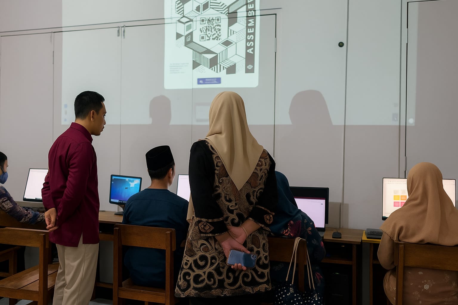 Para guru saat mengikuti pelatihan pembuatan media pembelajaran berbasis teknologi augmented reality dan video digital.