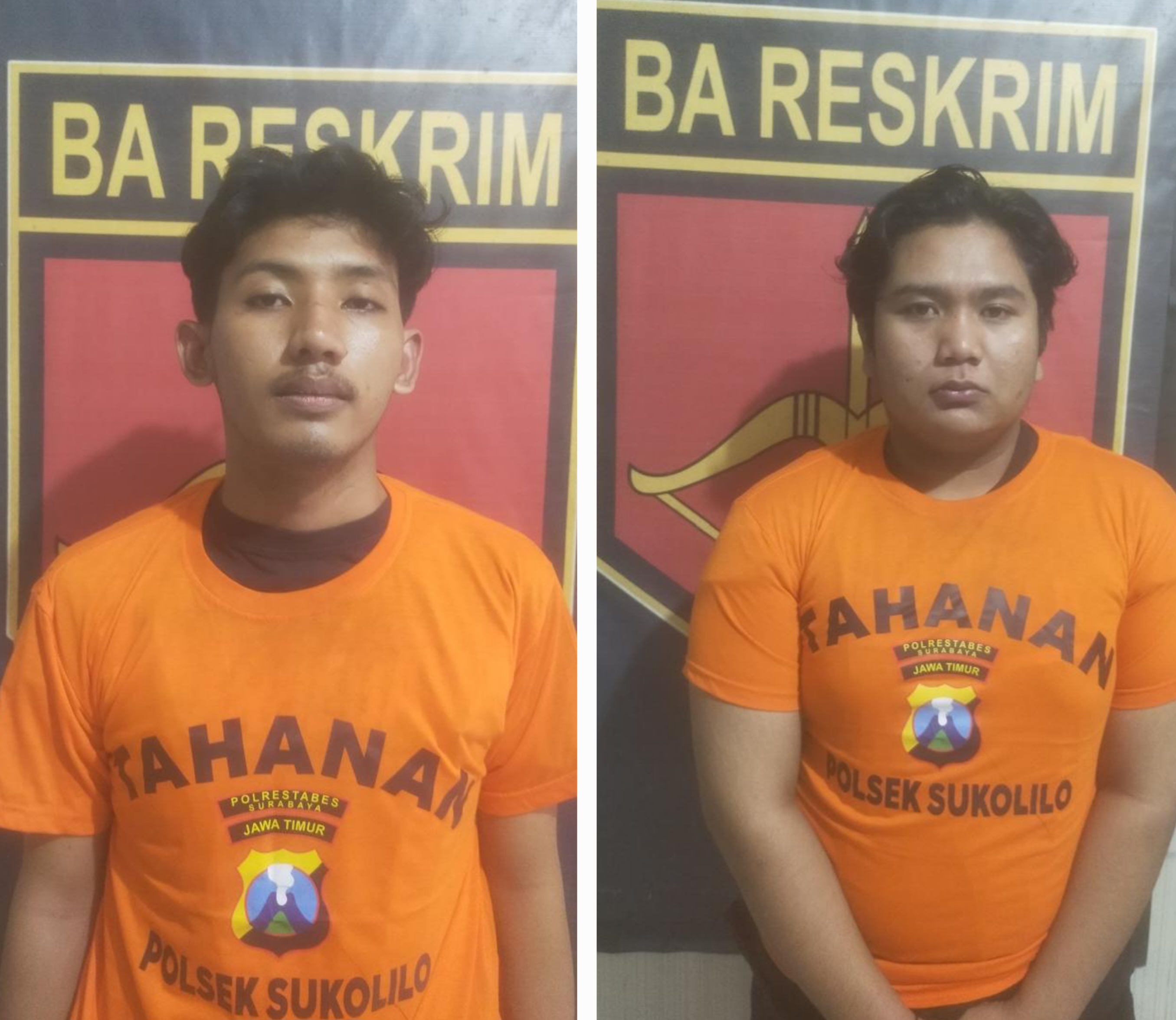 DITAHAN : Dua tersangka pencuri motor RS dan MS diamankan Polsek Sukolilo. Pelaku berusia belasan tahun asal Surabaya Utara ini mengaku sudah beraksi di empat lokasi. (IST/RADAR SURABAYA)