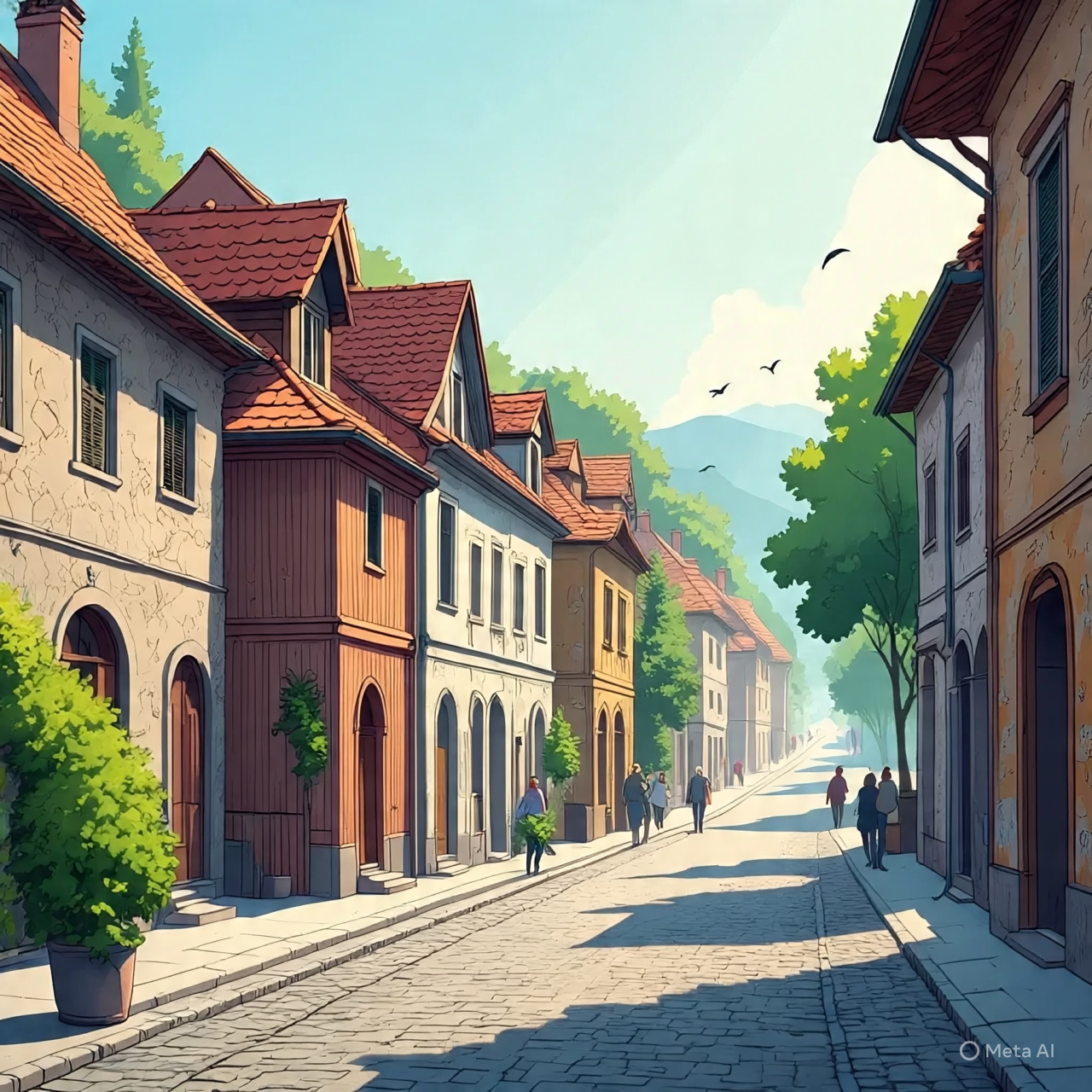 Ilustrasi cuaca cerah di kawasan kota lama. (AI)