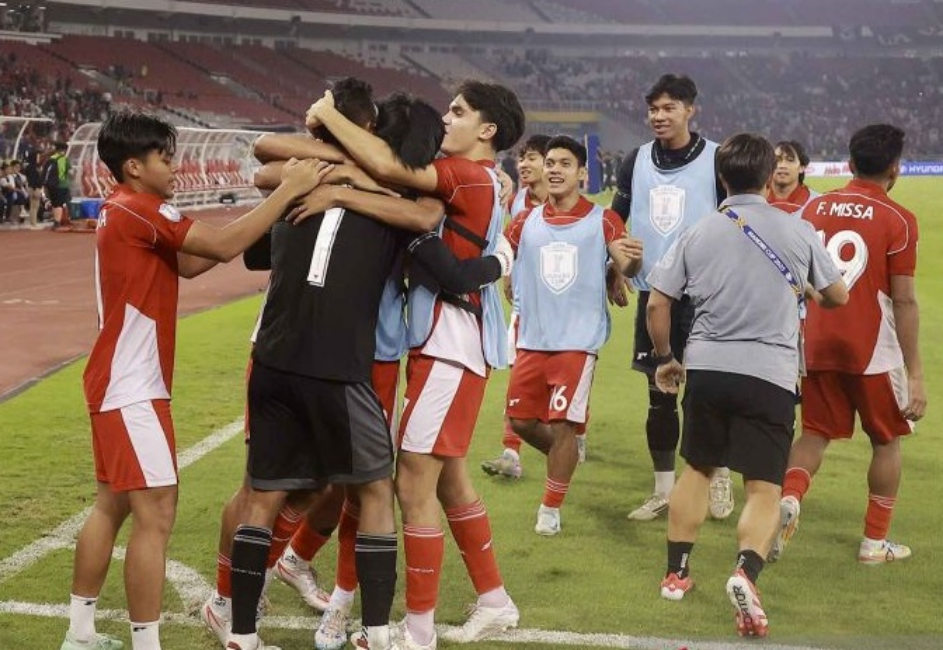 Selebrasi pemain Timnas Indonesia U-23 saat mengalahkan Thailand di babak semifinal.