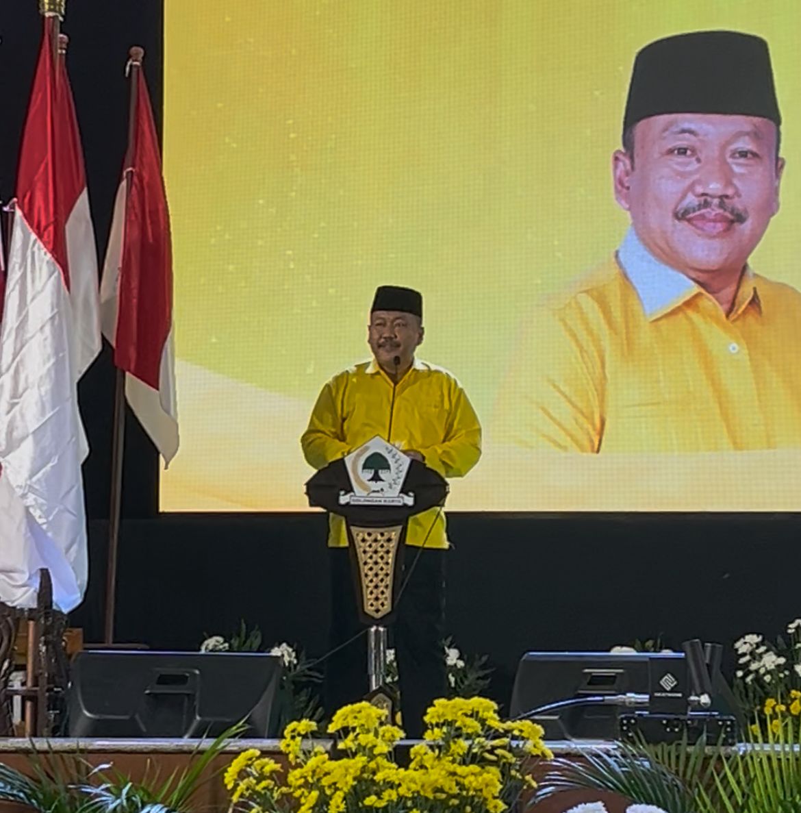 SAMBUTAN: Ketua DPD Partai Golkar Jawa Timur Ali Mufthi membuka Musyawarah Daerah (Musda) XI Golkar Kabupaten Tuban, di Hotel Mustika, Tuban, Rabu (6/8).