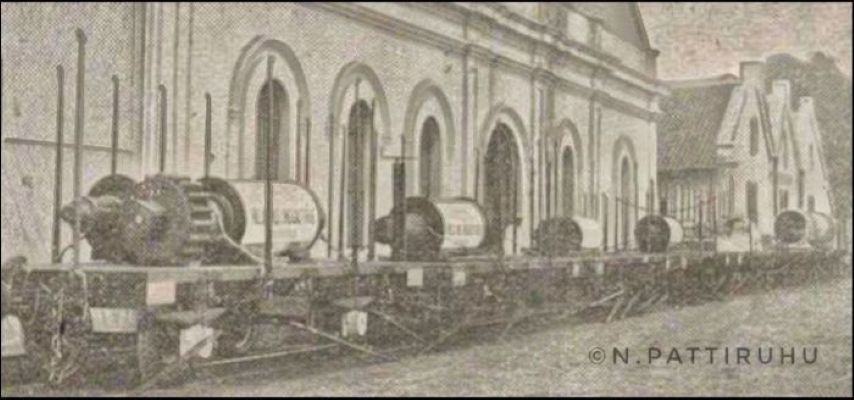 TRANSPORTASI: Trem angkut alat penggilingan tebu hasil produksi dari N.V Nederlandsch Indische Industrie ke PG (pabrik gula) di Jatim.