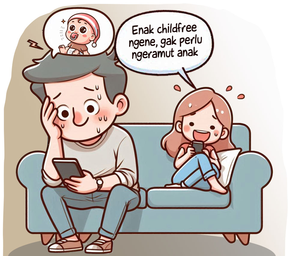 Ilustrasi rumah tangga Donwori dan Karin (AI/ABDUL ROZAK/RADAR SURABAYA)