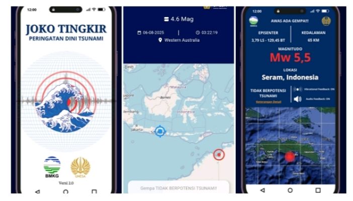 KREATIF: Tampilan aplikasi peringatan dini tsunami, Joko Tingkir, yang ramah bagi penyandang disabilitas, tunanetra.