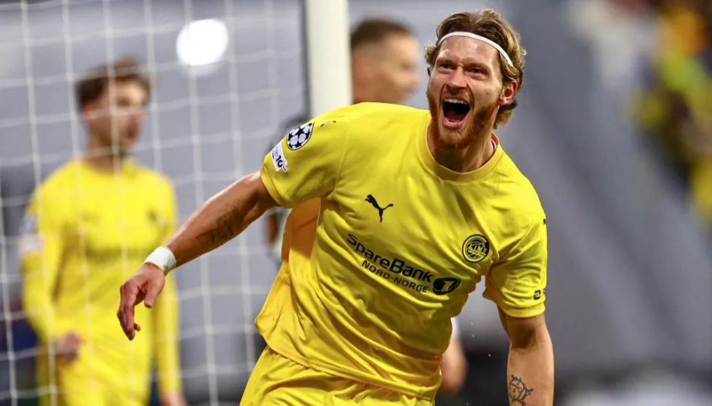 Kasper H&oslash;gh menikmati gol pembukanya untuk Bod&oslash;/Glimt  NTB/AFP melalui Getty Images