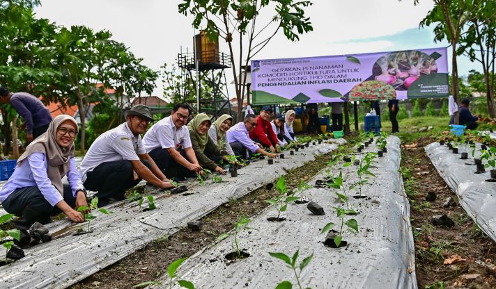 Kegiatan tanam bersama ini dilakukan di lahan Bekas Tanah Kas Desa (BTKD) Jambangan, Jl Jambangan Kebon Agung No. 46, Surabaya pada Rabu (20/8).