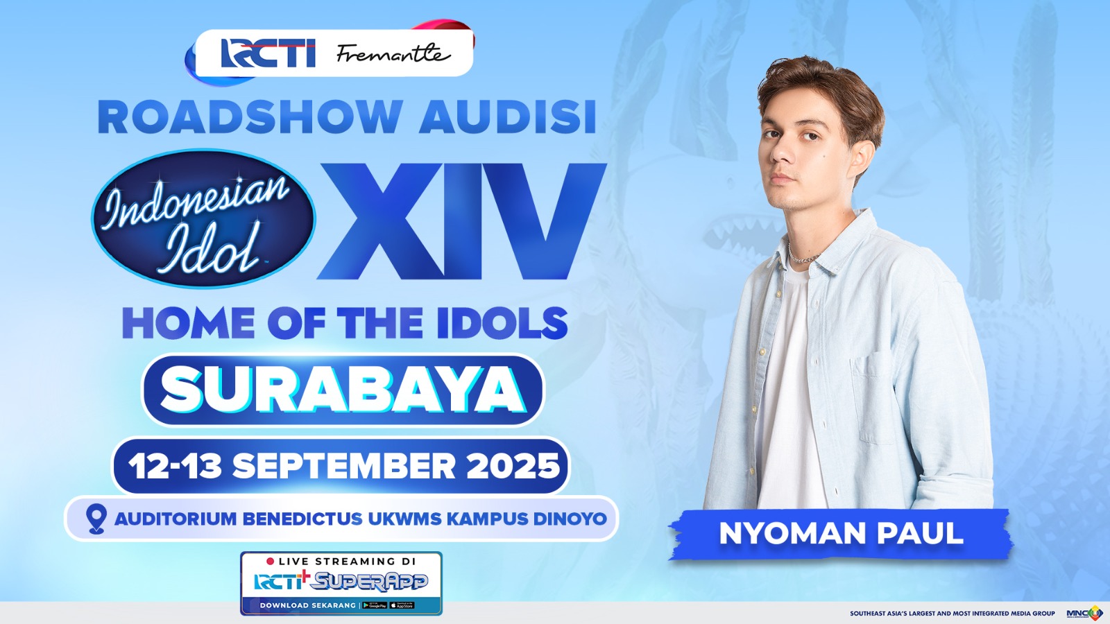 BINTANG: Nyoman Paul akan hadir memeriahkan dan memberikan tips & trick untuk para calon peserta audisi Indonesian Idol di Surabaya.