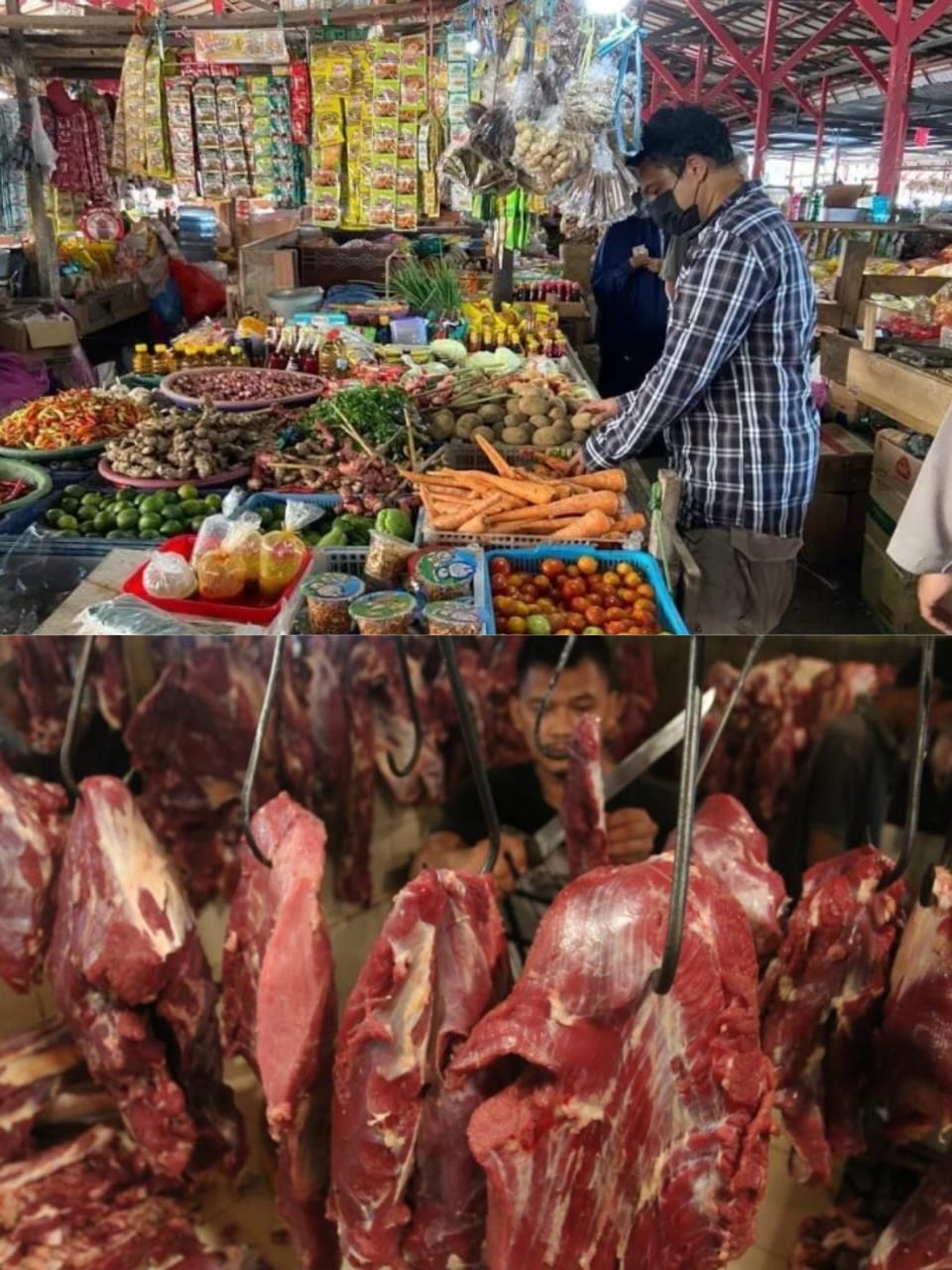 Harga daging sapi di pasar tradisional Surabaya naik tipis, sementara bawang merah turun.