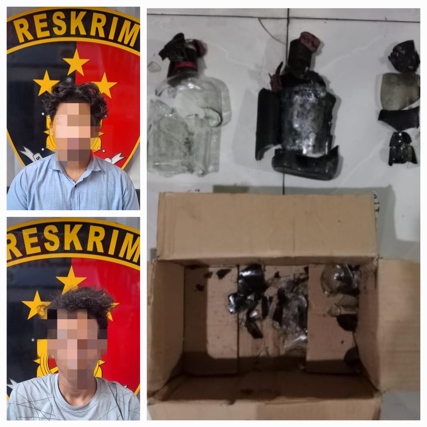 DITANGKAP: Dua tersangka tawuran yang melempar bom molotov saat tawuran di Kalilom Lor, Surabaya. (IST/RADAR SURABAYA)