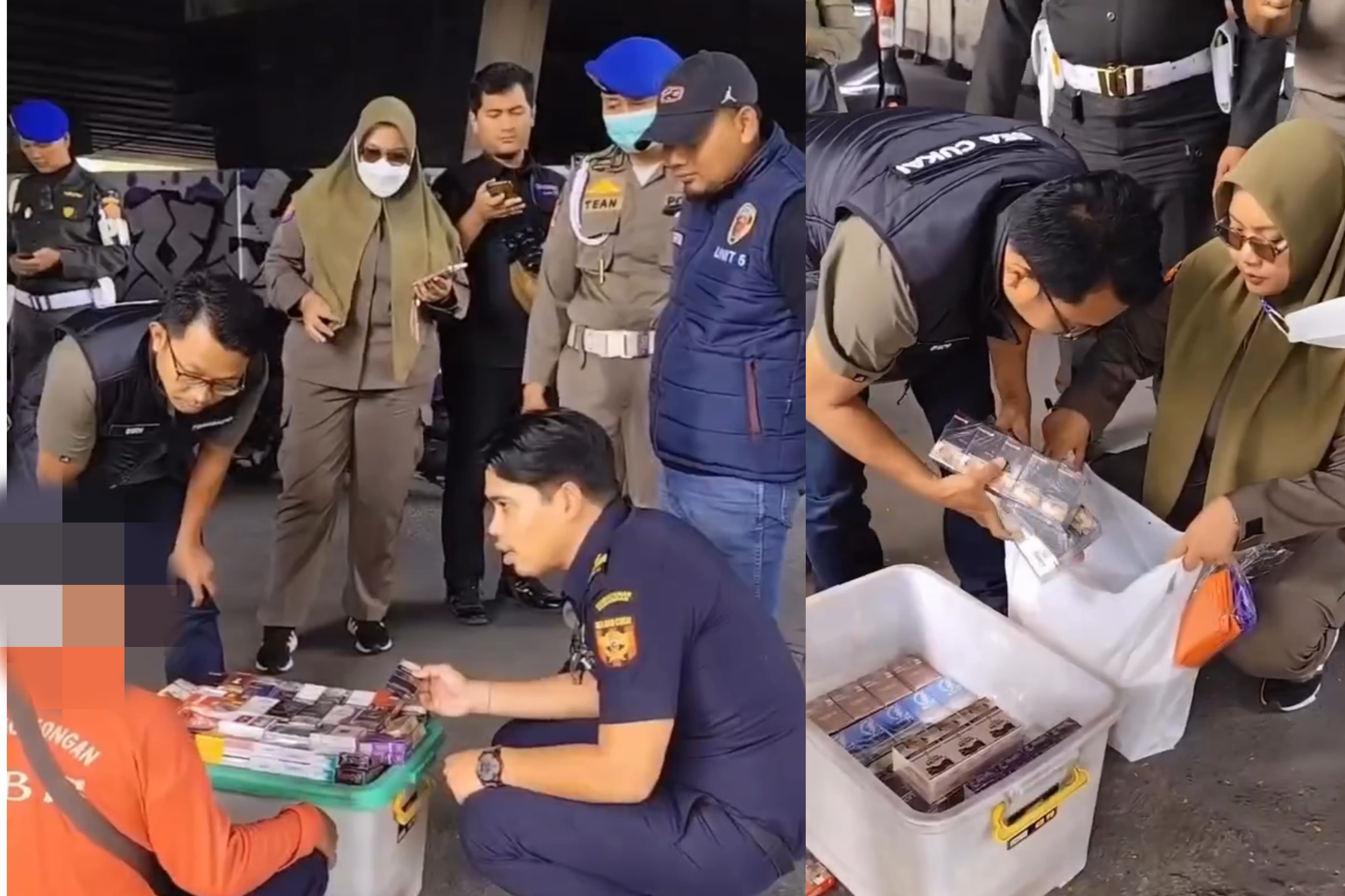 Petugas mengamankan rokok ilegal di Surabaya. (IST)