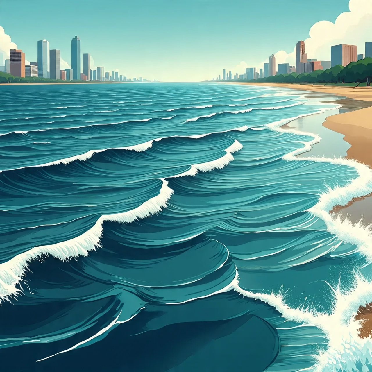Ilustrasi banjir rob di kawasan pesisir. (AI)
