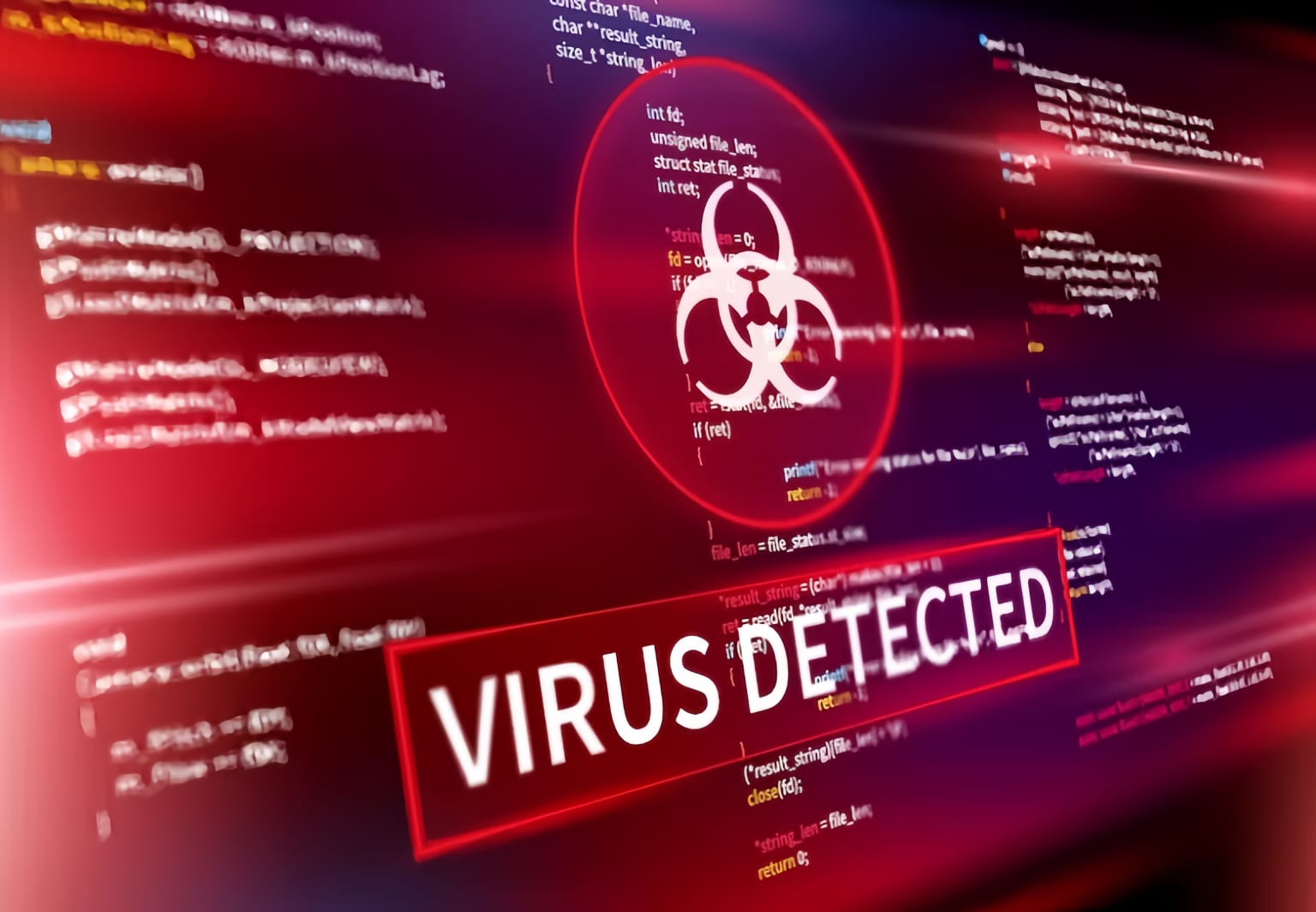 Peringatan virus terdeteksi di perangkat digital.