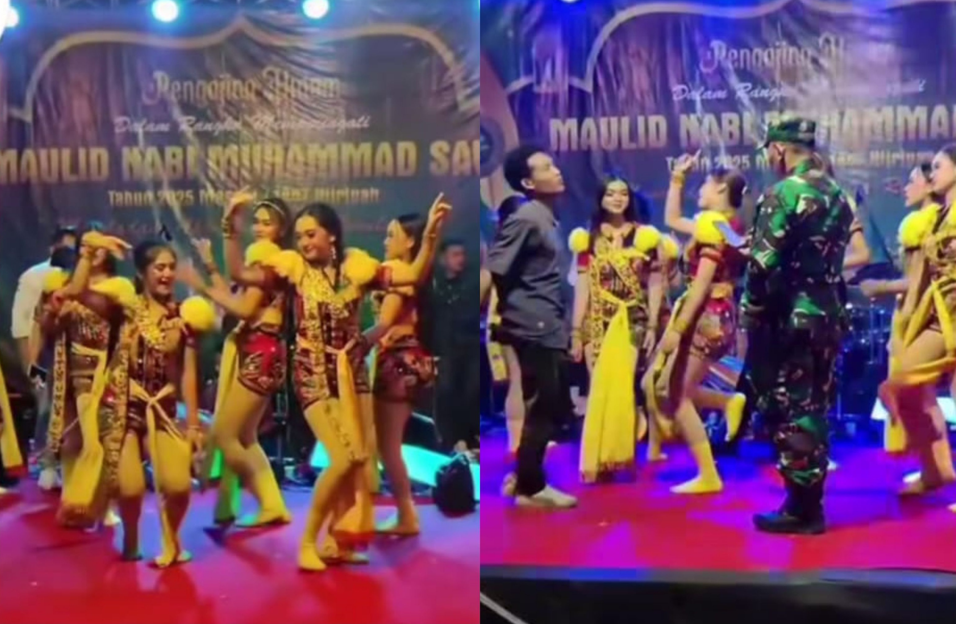 VIRAL: Tangkapan layar yang menampilkan sekelompok wanita menari dengan pakaian tradisional dolalak dengan backdrop acara Maulid Nabi.