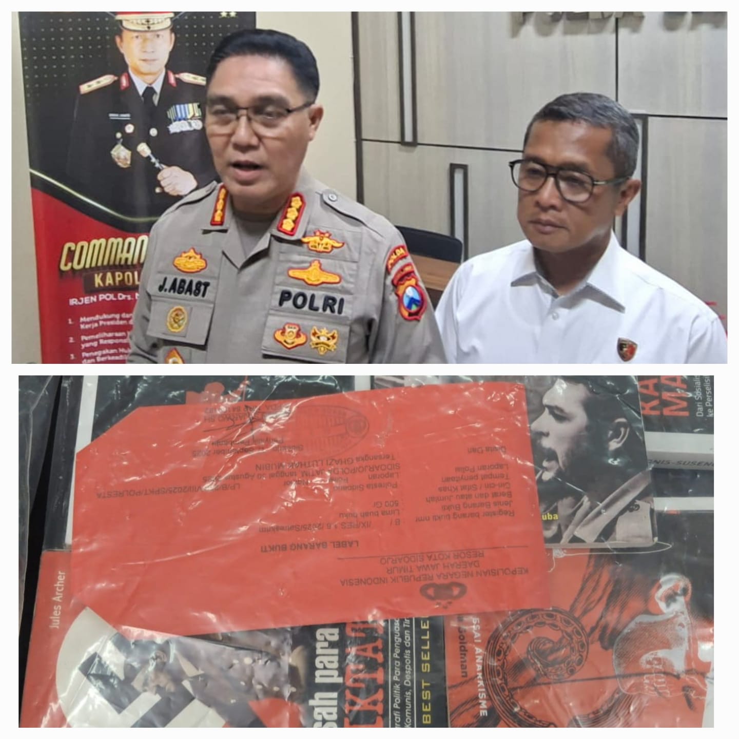 BARANG BUKTI: Sebanyak 39 buku yang disita dikembalikan Polda Jatim ke tersangka karena tidak ada kaitan dengan tindak pidana.( M MAHRUS/RADAR SURABAYA)