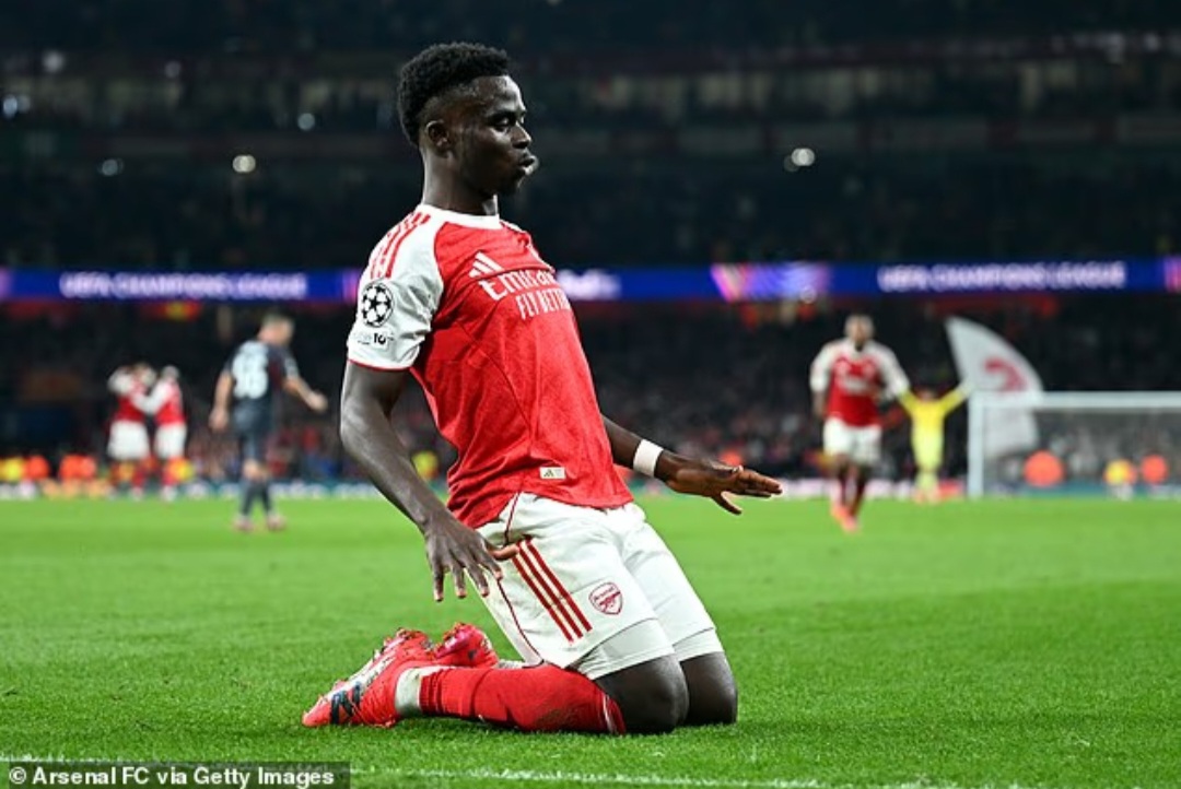 Bukayo Saka kembali cetak gol setelah kembali dari cedera.
