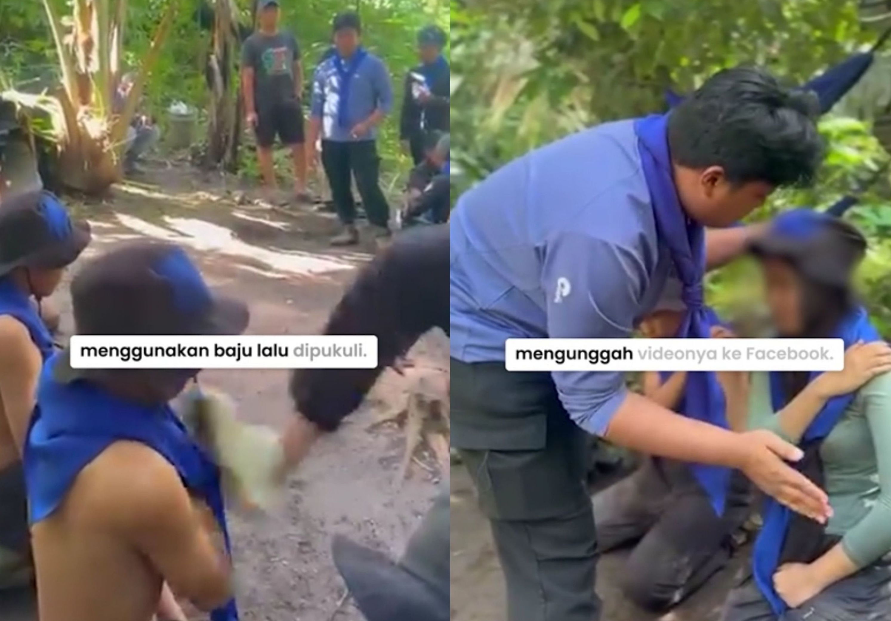 Tangkapan layar video yang memperlihatkan kekerasan di sela kegiatan orientasi komunitas pencinta alam di Bitung, Sulawesi Utara.