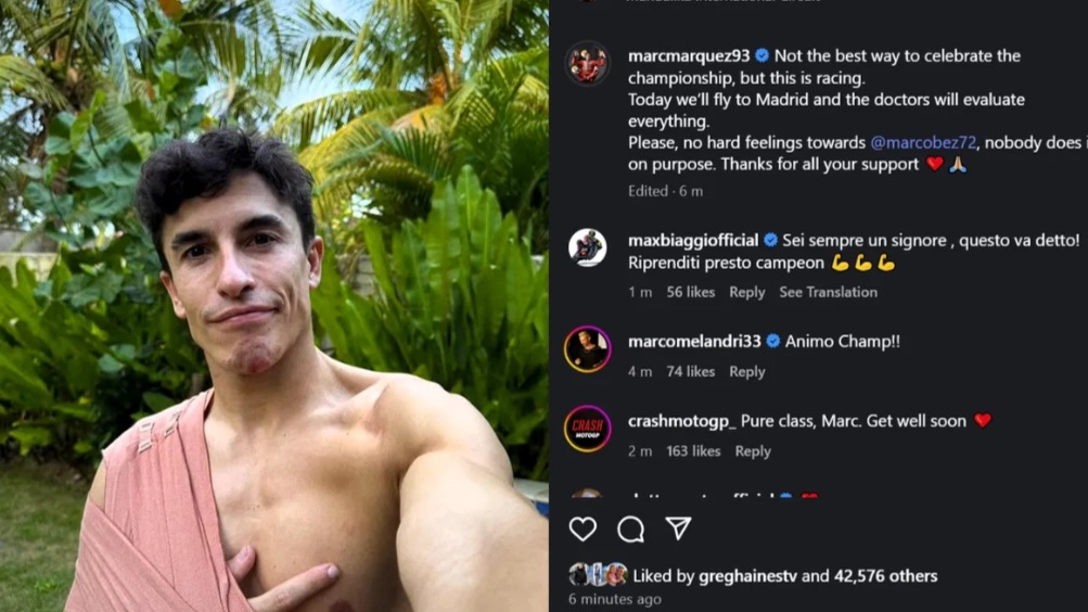 Melalui unggahannya, pembalap berjuluk Baby Alien itu meminta para penggemar untuk tidak menyalahkan Marco Bezzecchi
