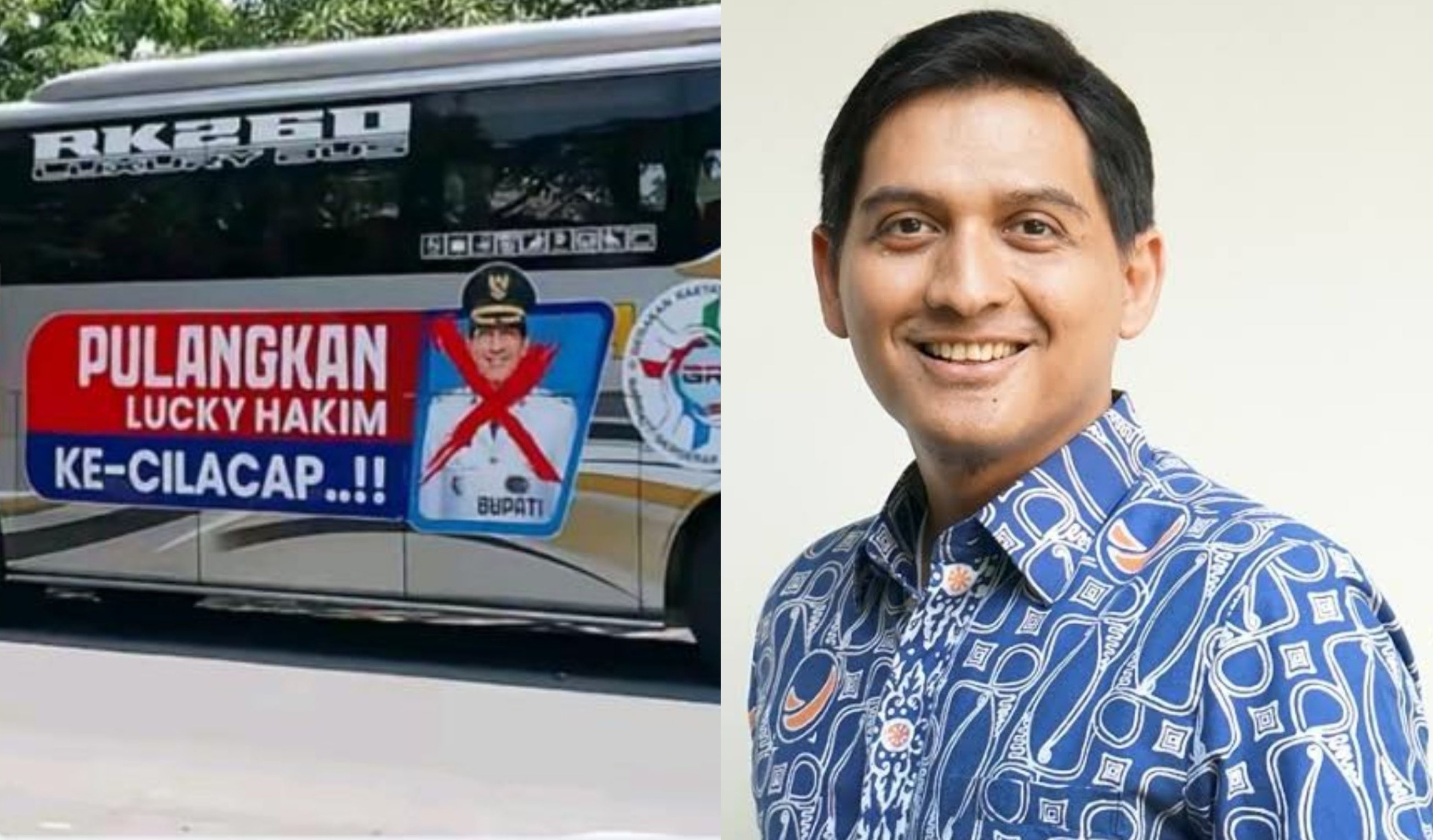 Bus yang disiapkan warga untuk memulangkan Bupati Indramayu Lucky Hakim.