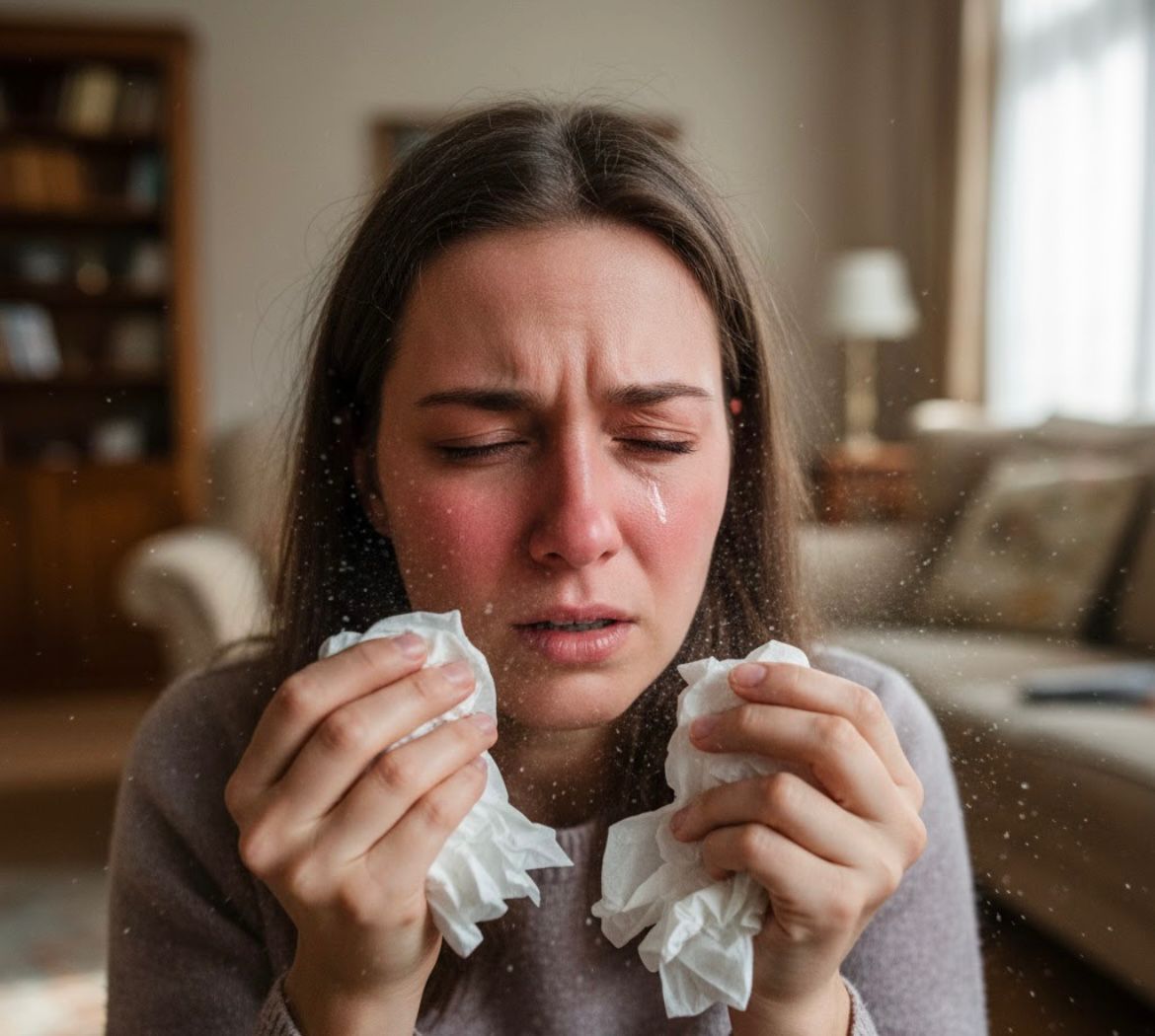 Ilustrasi seseorang mengalami alergi debu.