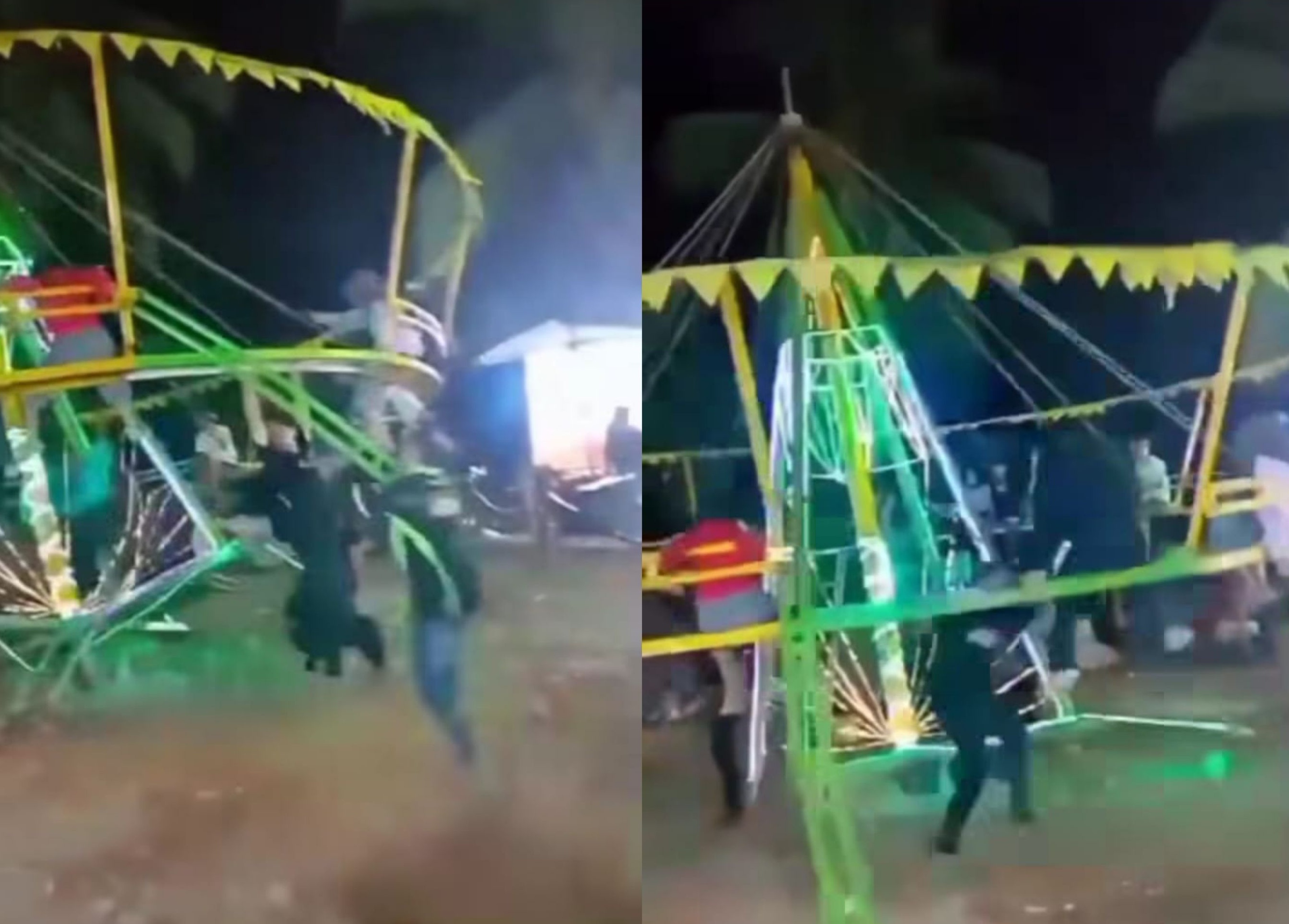 Detik ambruknya wahana ombak banyu di pasar malam Purworejo yang membuat penumpangnya berjatuhan.