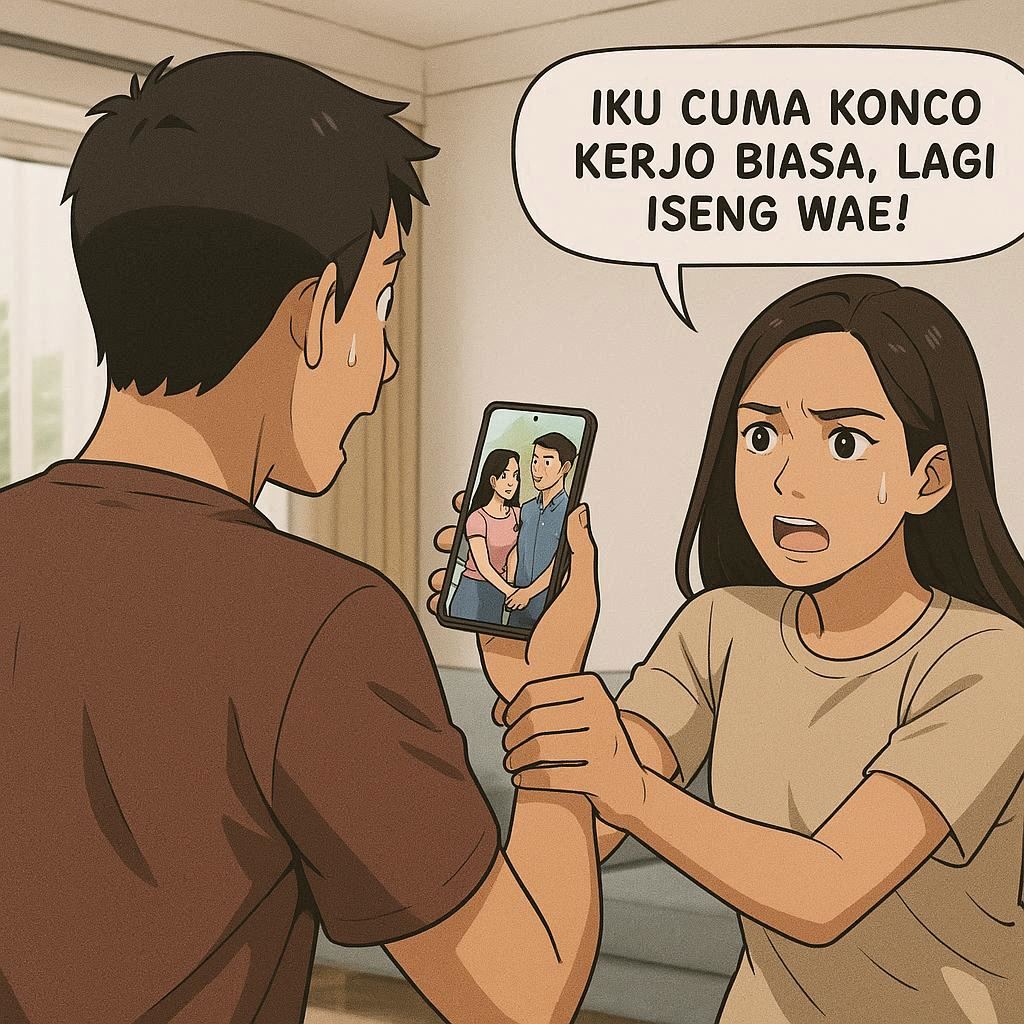 Ilustrasi rumah tangga Donwori dan Karin. (AI/ABDUL ROZAK/RADAR SURABAYA)