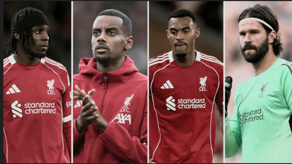 Jeremie Frimpong,  Alexander Isak,  Ryan Gravenberch,  dan Alisson Becker masih berkutat dengan cedera.