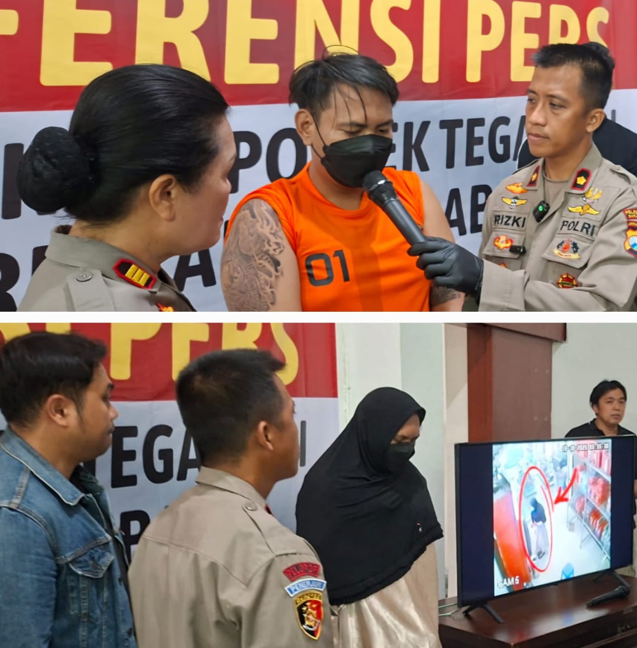 BERTATTO: Tersangka aziz mengaku kecewa dengan atasan sehingga nekat bobol brankas SPBU di Tegalsari, Surabaya. (MAHRUS/RADAR SURABAYA)
