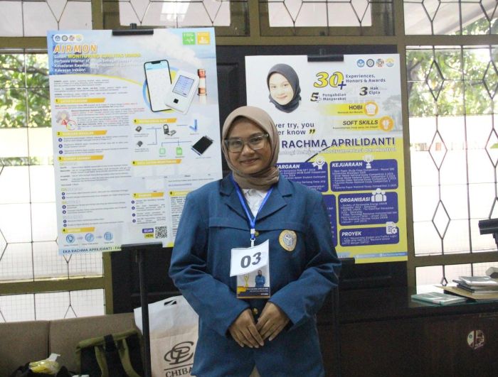 INOVASI: Eka Rachma Aprilianti, mahasiswa Vokasi Unair Surabaya yang merancang alat Air Monitoring System (Airmon).