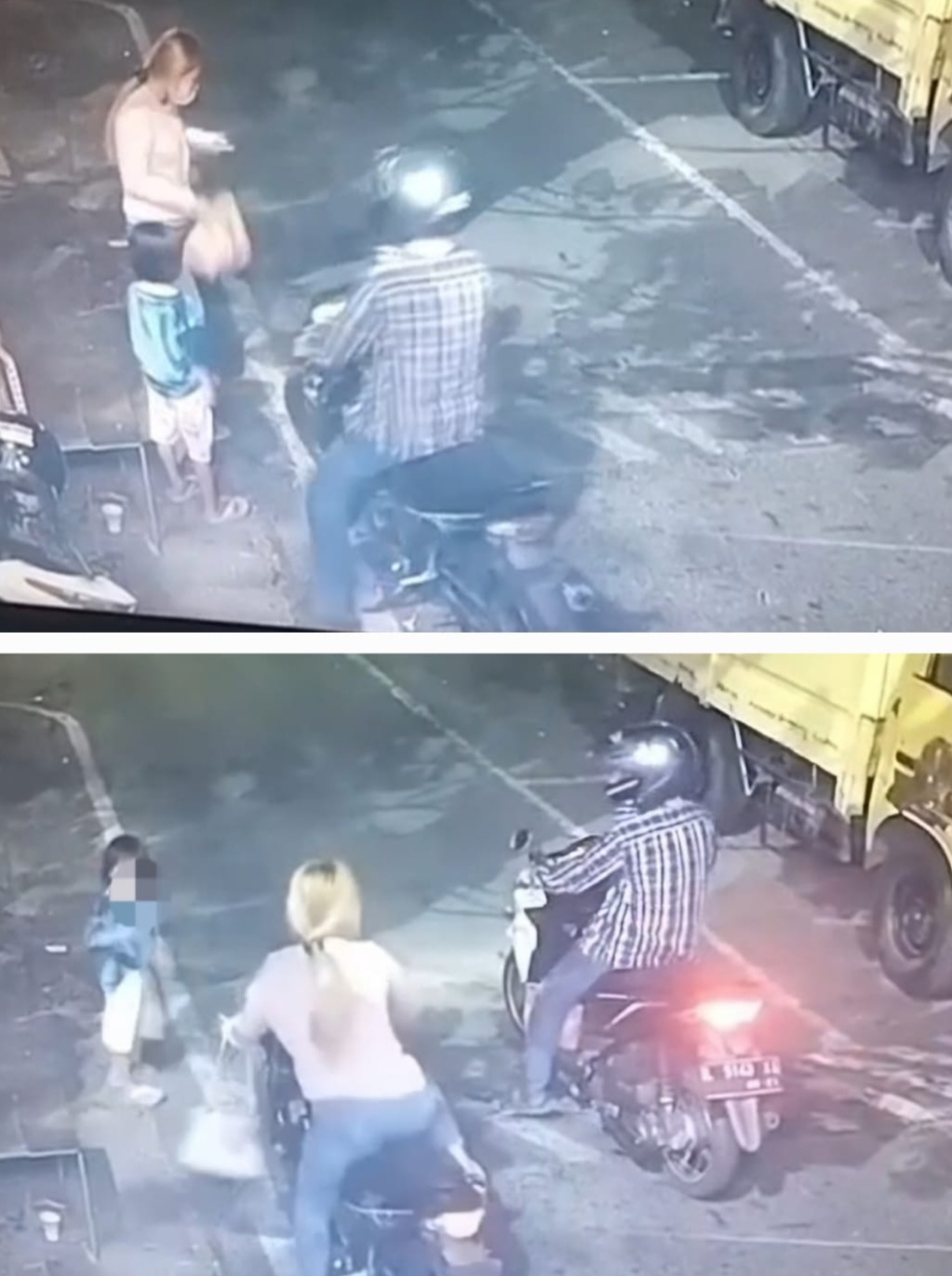 TERPANTAU: Sepasang kekasih terekam cctv saat mencuri sepeda motor di kedai kopi, Jalan Lidah Kulon, Surabaya.(IST/RADAR SURABAYA)