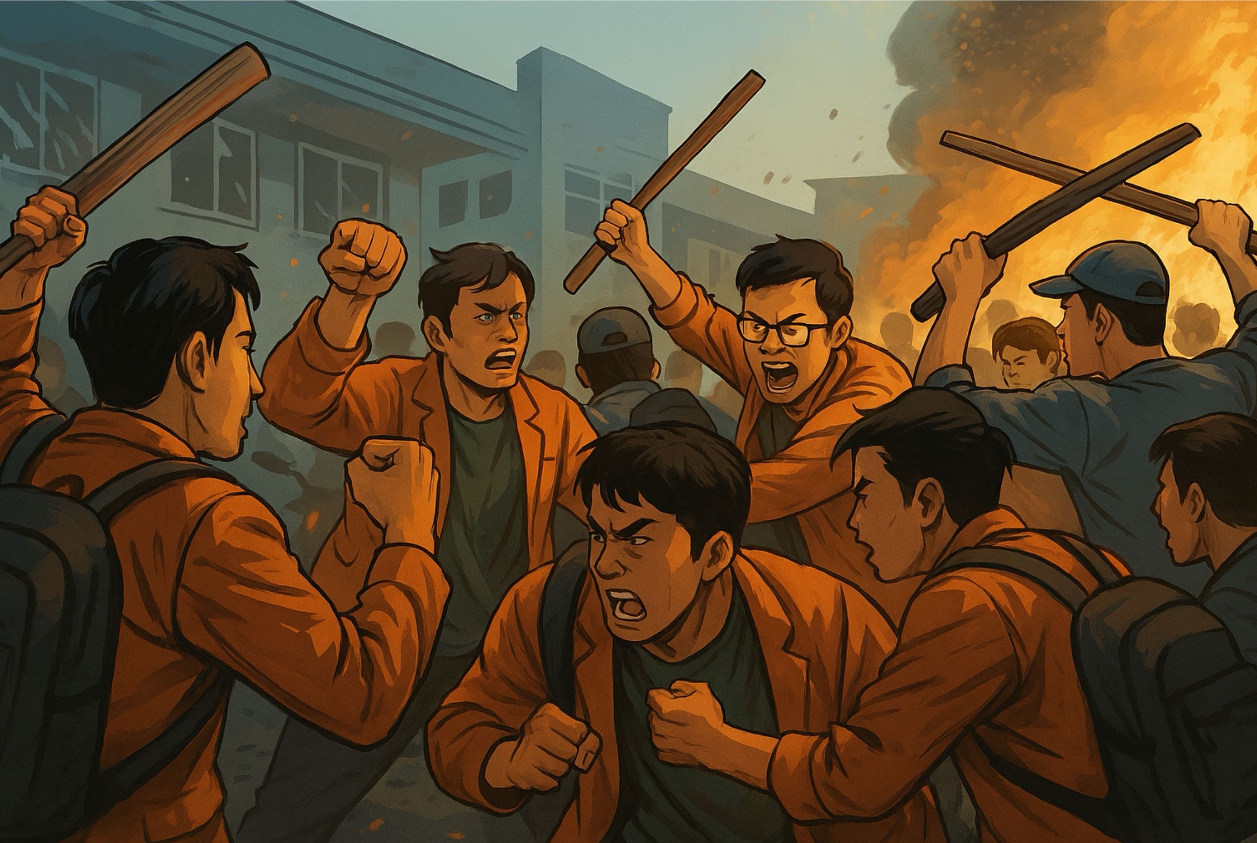 Ilustrasi bentrokan mahasiswa.