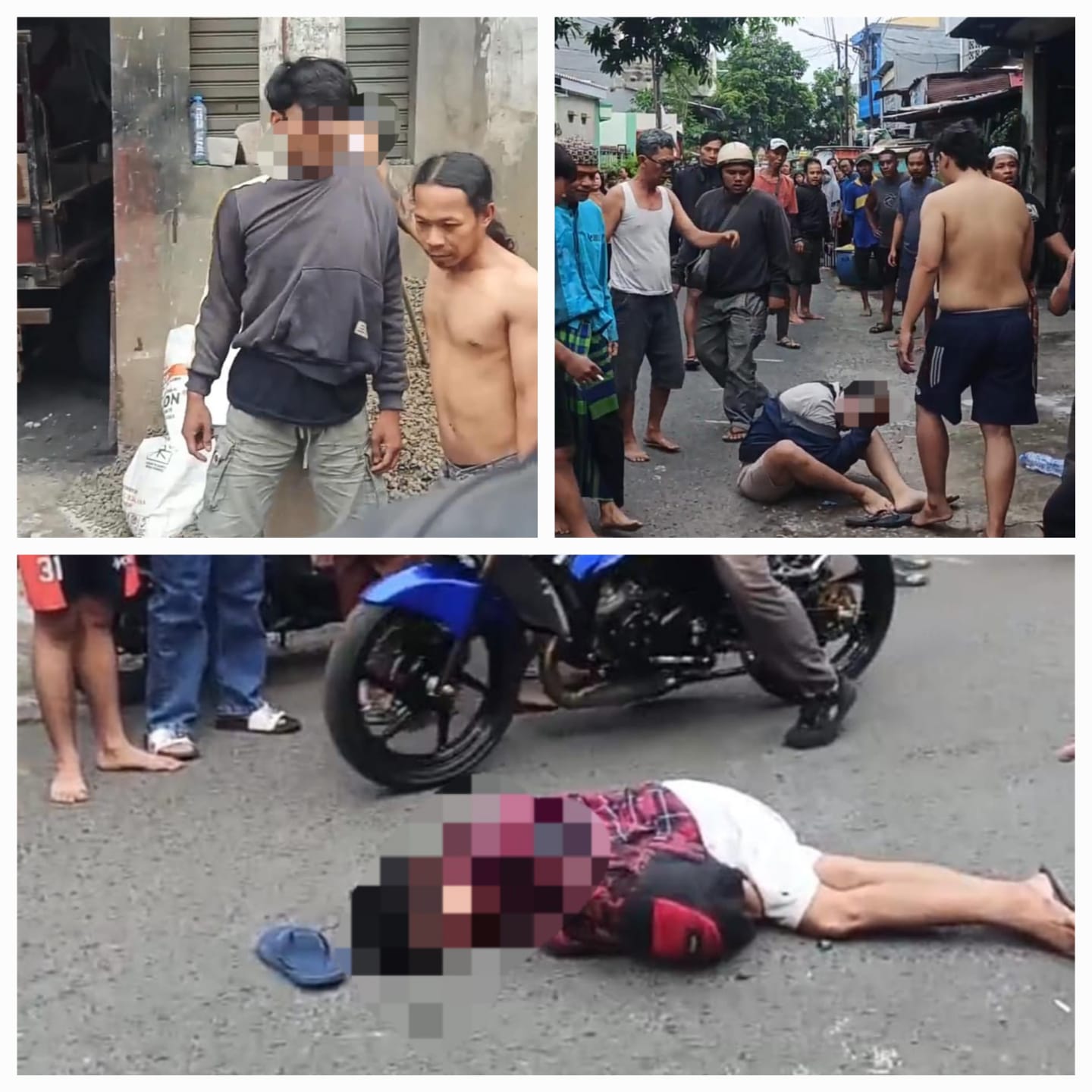 TERGELETAK : Pelaku pencurian beras dihajar massa di Jalan Simo Gunung Kramat Timur, Surabaya.(IST/RADAR SURABAYA)