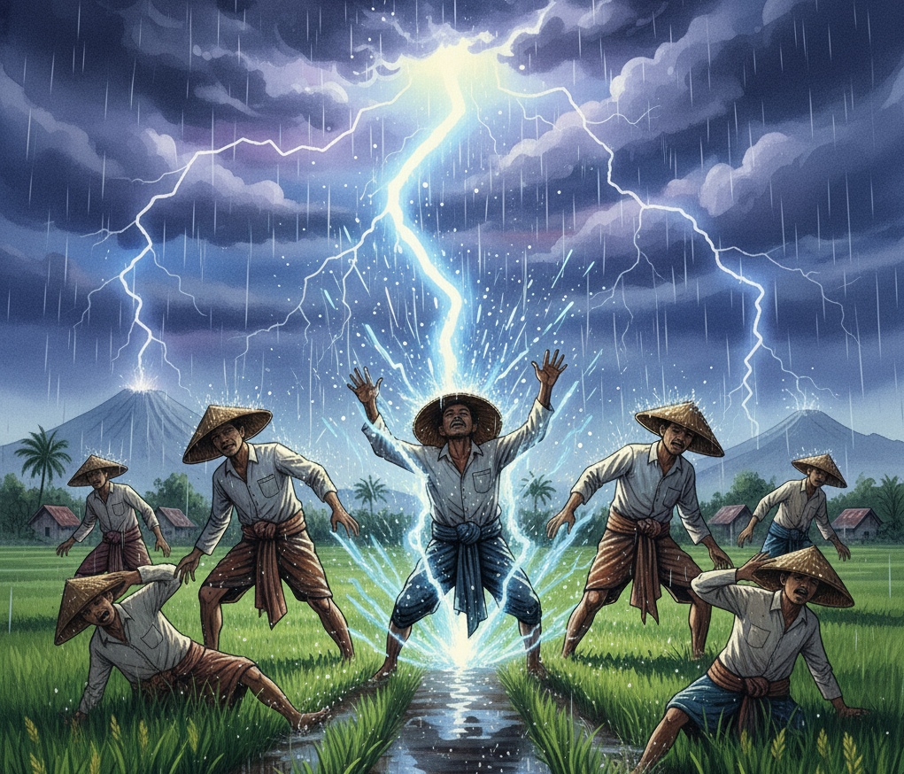 Ilustrasi petani tersambar petir.