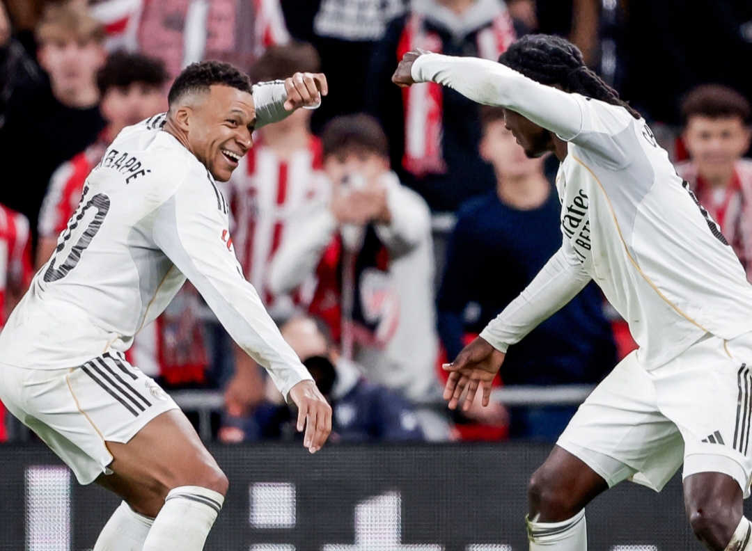 Kylian mbappe cetak brace saat Real Madrid hajar Athletic Club.