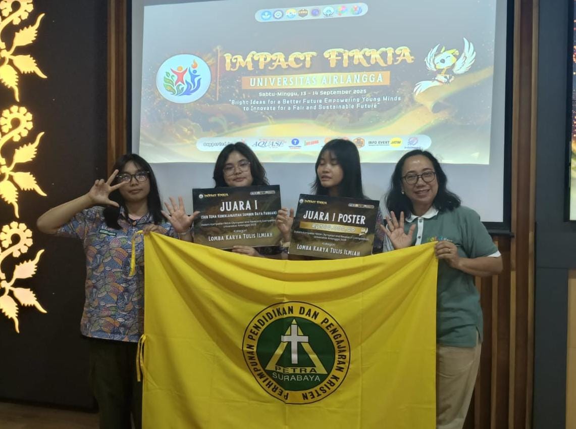GEMILANG: Tim peneliti muda SMA Kristen Petra 5 Surabaya usai meraih medali emas dan Best Poster dalam Lomba Karya Tulis Ilmiah (LKTI) di ajang FIKKIA Olympiad and Research Competition (IMPACT) 2025.