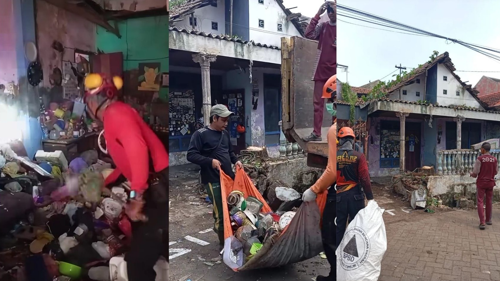 Kondisi rumah kumuh di Siwalankerto Surabaya saat pembersihan dan setelah dibersihkan.