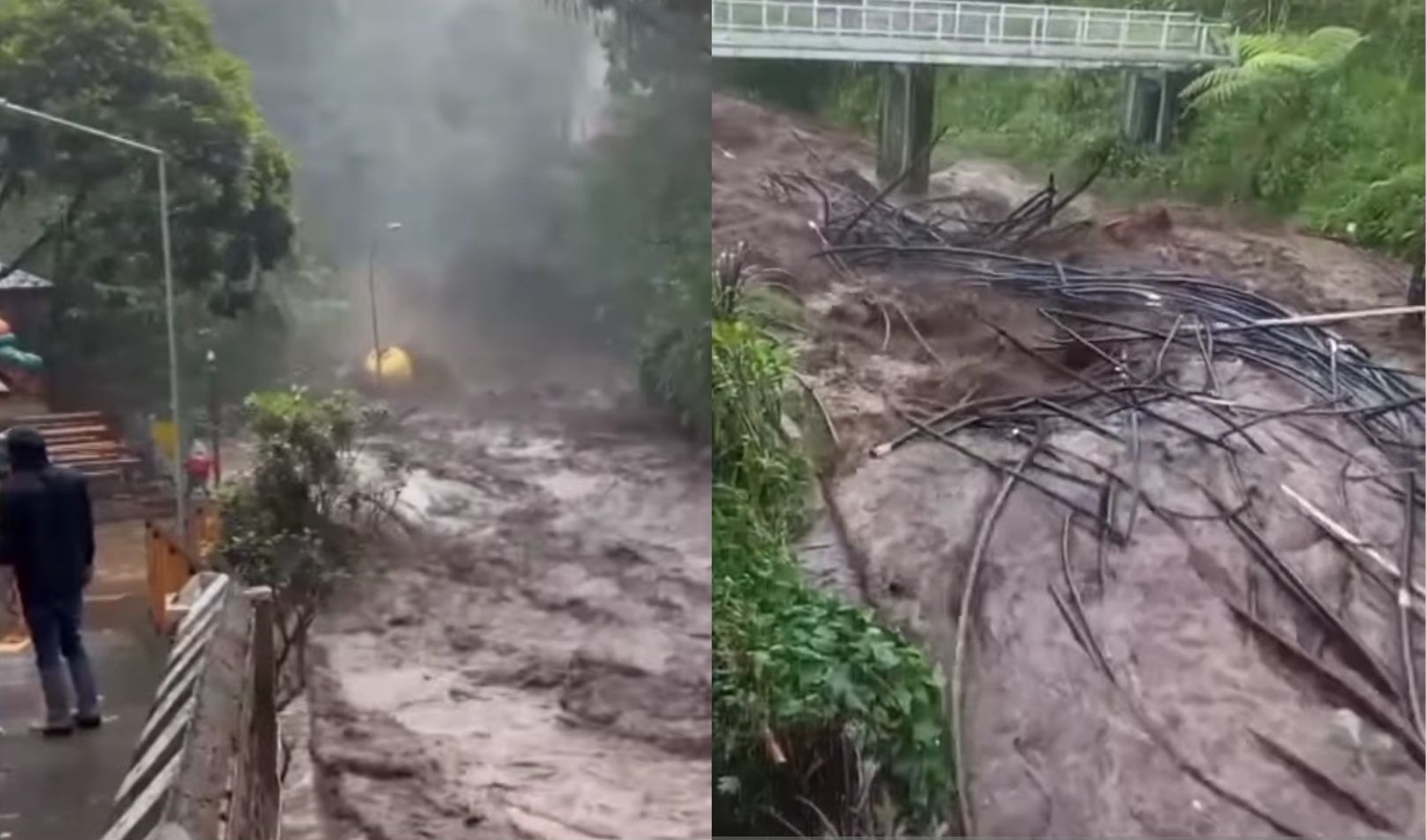 Hujan deras menyebabkan Sungai Gung meluap dan menimbulkan banjir bandang di Objek Wisata Guci, Tegal.