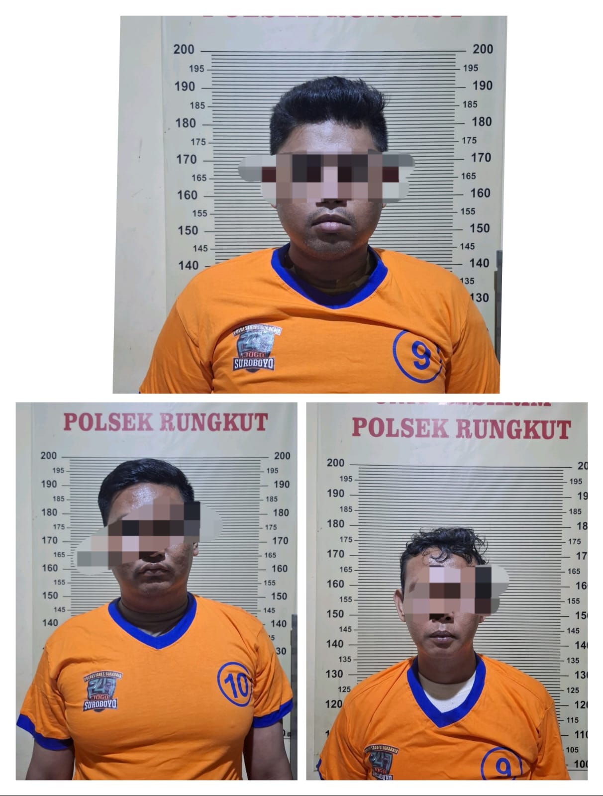 DIRINGKUS : Tiga satpam apartemen di Jalan Kedung Baruk, Surabaya, yang ditangkap Polsek Rungkut usai mencuri sepeda motor penghuni. (IST/RADAR SURABAYA)