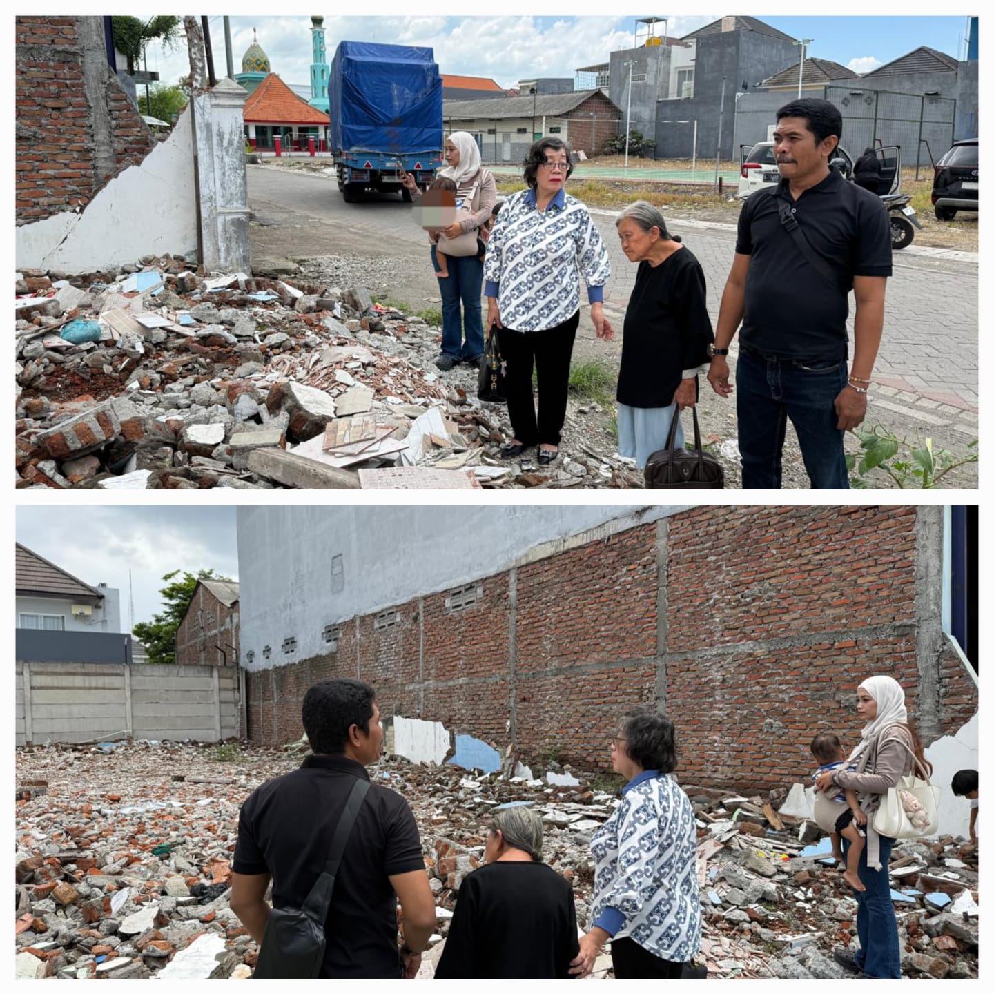 SEMENA-MENA: Korban Elina seorang nenek berusia 80 tahun saat berada di depan rumahnya Jalan Dukuh Kuwukan, Surabaya, yang sudah rata dengan tanah. Eksekusi diduga dilakukan ormas.(IST/RADAR SURABAYA)