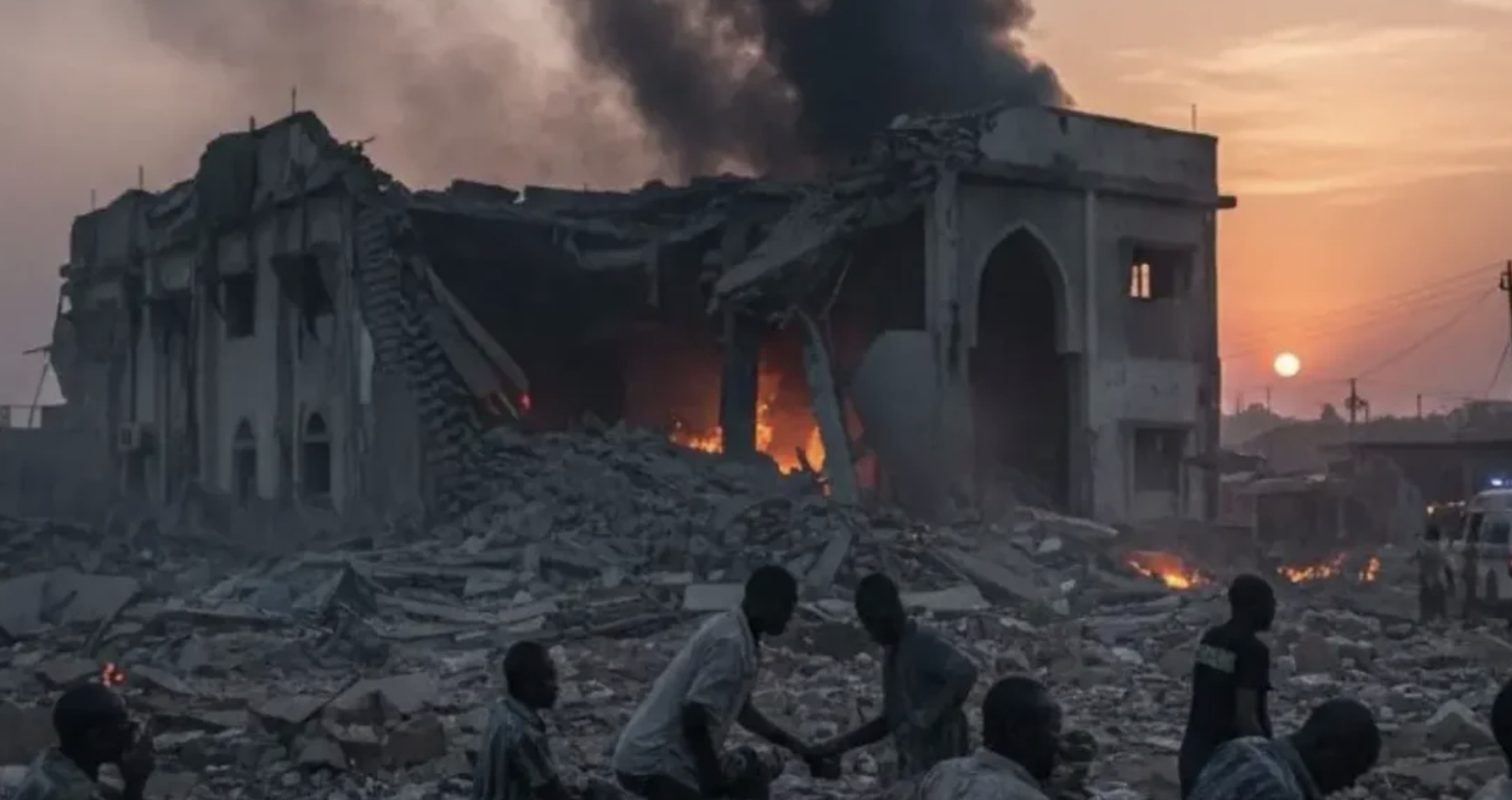 Kondisi masjid di Maiduguri, Nigeria usai ledakan yang menewaskan 8 orang dan melukai puluhan lainnya.