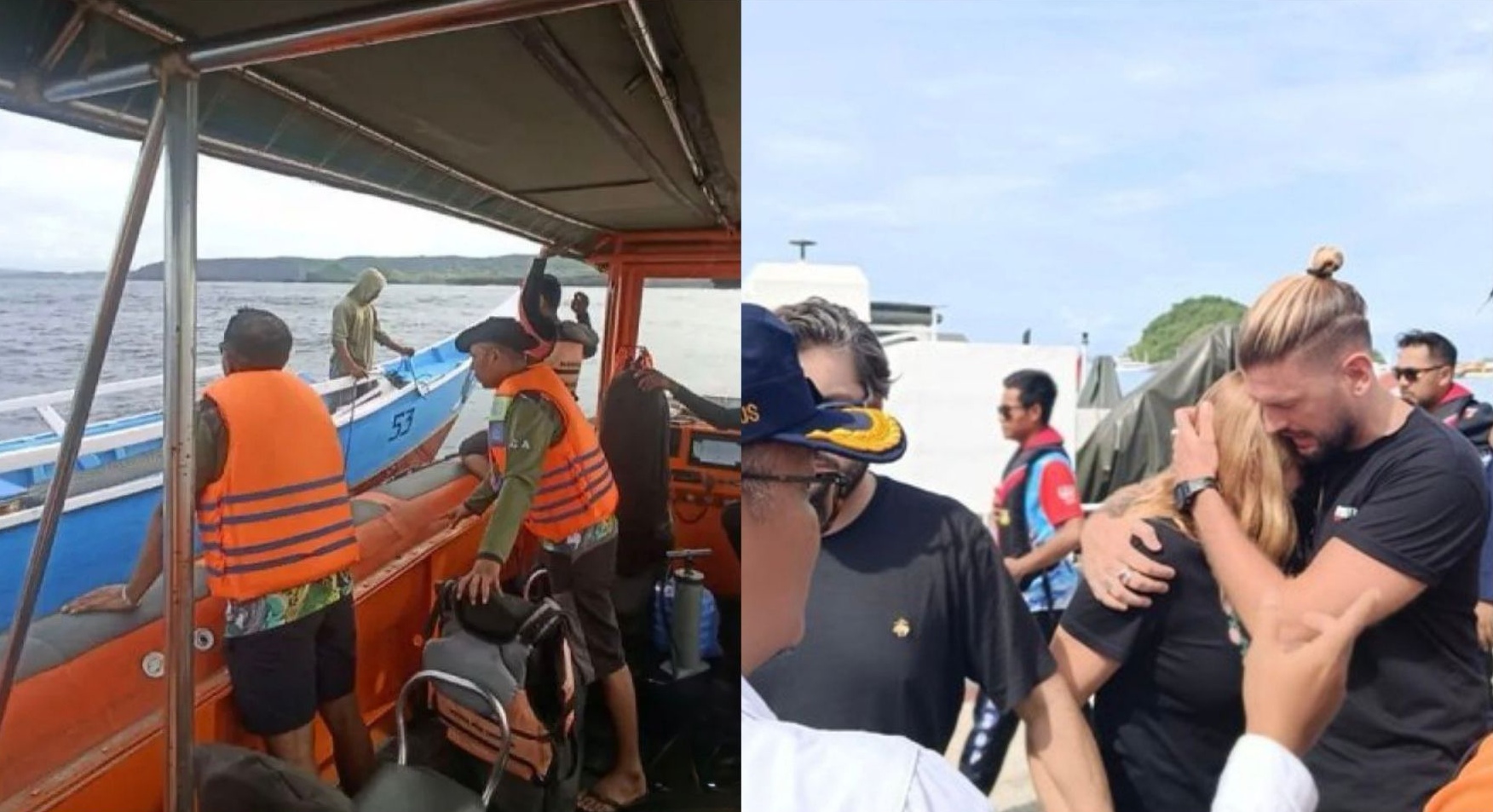 Mar Martinez Ortuno, istri pelatih Tim B Wanita Los Che, Valencia CF, Martin Carreras Fernando dipeluk saudaranya, Tim SAR terus mencari 4 korban tenggelamnya kapal wisata di Labuan Ba