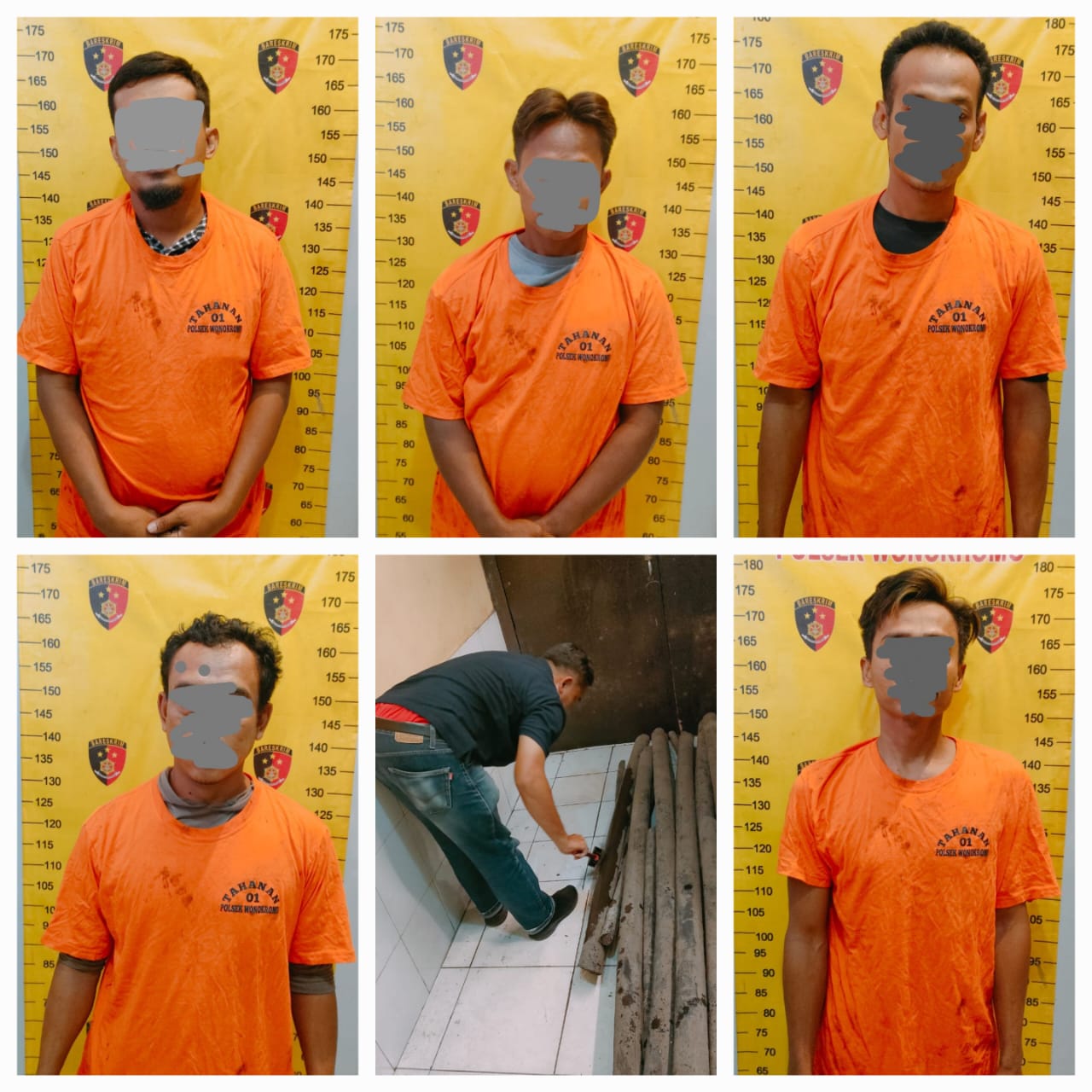 DITAHAN : Lima orang tersangka pencuri kabel telepon diamankan di Jalan Bendul Merisi, Surabaya. (IST/RADAR SURABAYA)