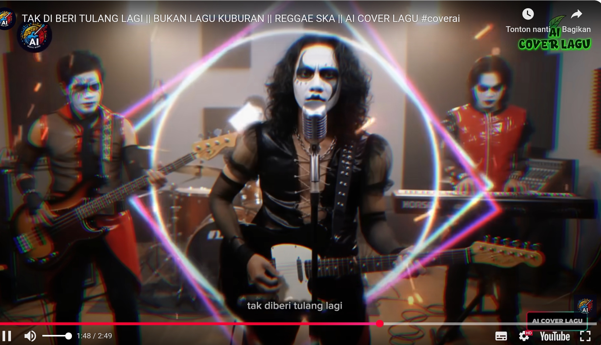 Tangkapan layar yang menampilkan Kuburan Band dan lagu viral Tak Diberi Tulang Lagi.