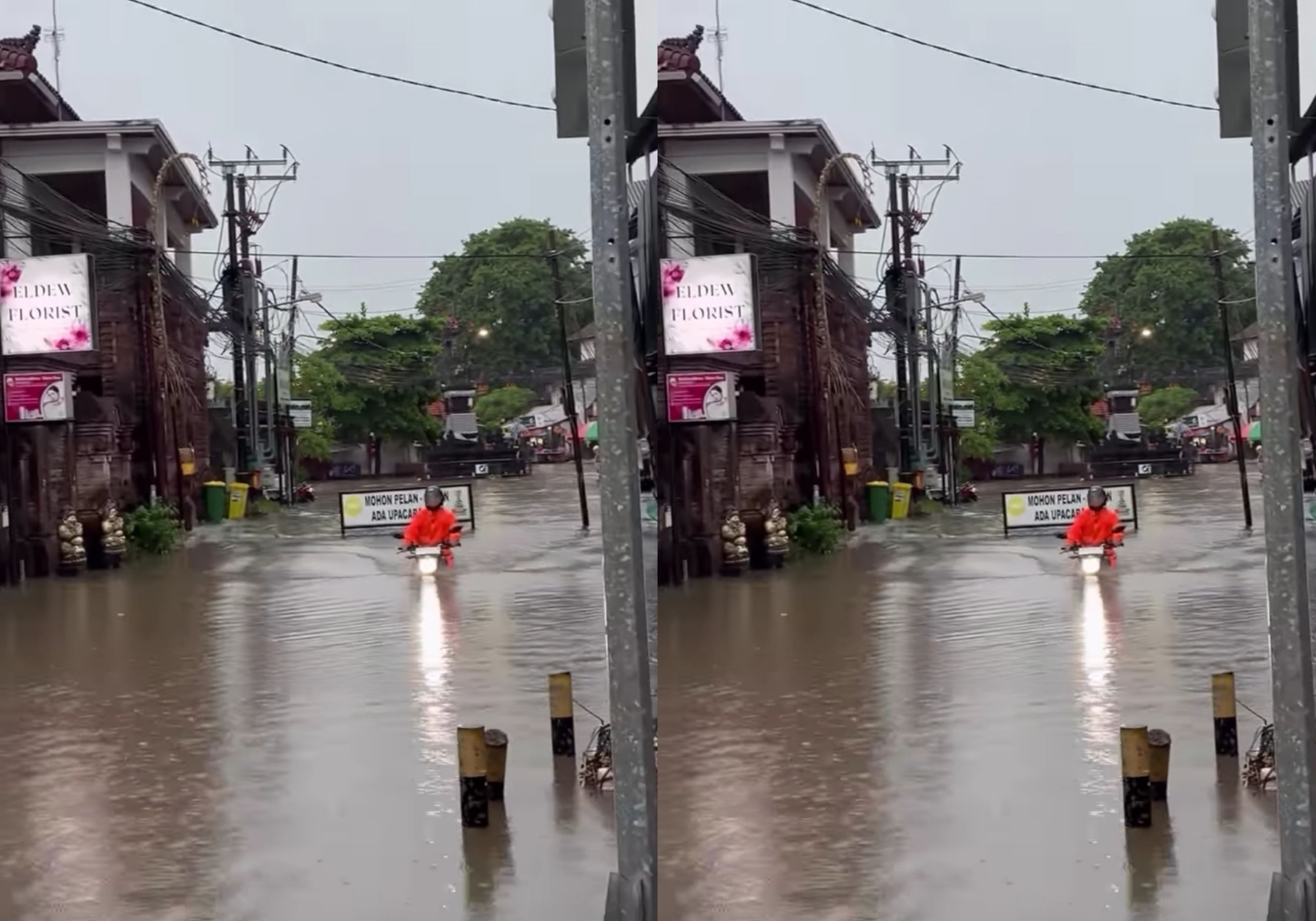 Salah satu ruas jalan di kawasan Denpasar terendam air akibat hujan deras Kamis (8/1) pagi.
