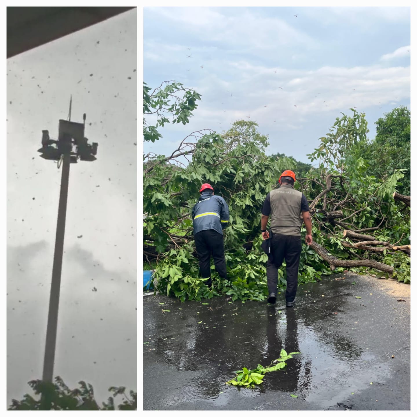 PORAK PORANDA: Angin puting beliung terjadi di Bandara Juanda Sedati Sidoarjo. BMKG menyebut kecepatan angin bisa sebabkan pohon tumbang dan bangunan semipermanen hancur.(IST/RADAR SURABAYA)