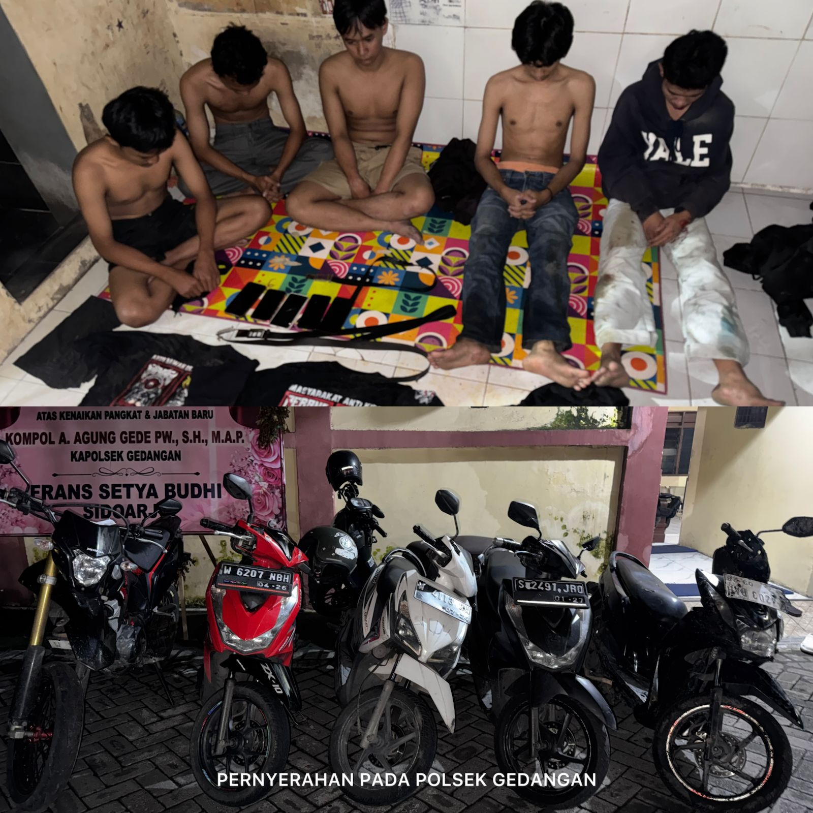 DIAMANKAN: Mereka juga diamankan saat konvoi di sekitar Gedangan, Sidoarjo. Tim Patroli Perintis Polda Jatim akhirnya menyerahkan mereka ke Polsek Waru dan Gedangan.(IST/RADAR SURABAYA)