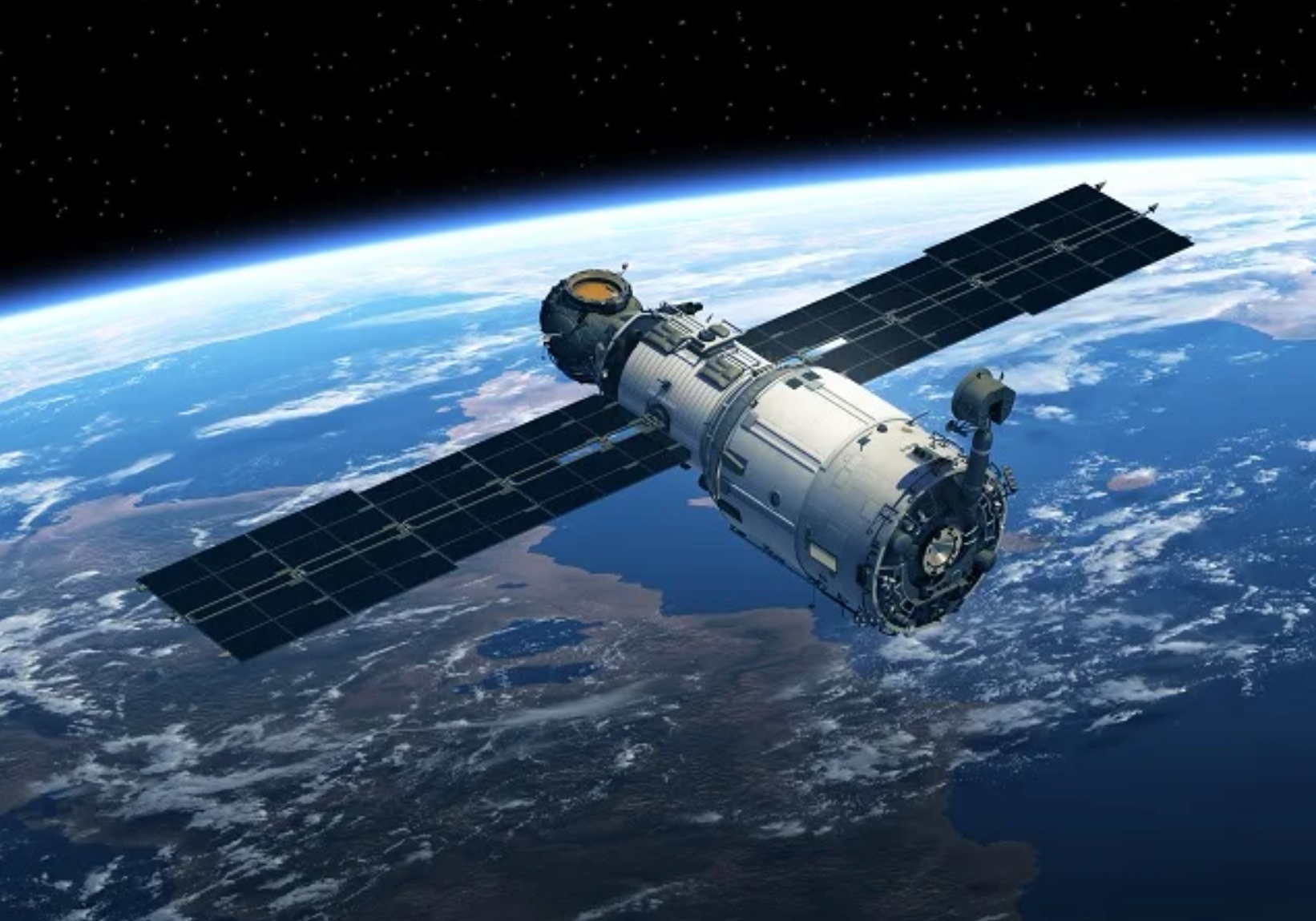 Ilustrasi satelit di luar angkasa.