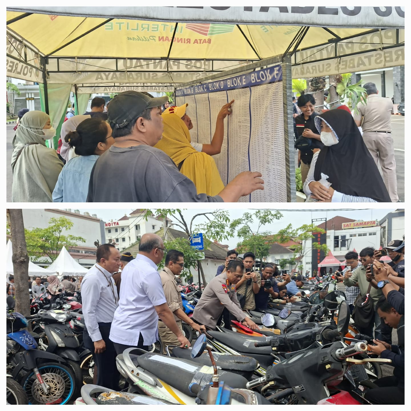 MENCARI: Warga Surabaya mendatangi Polrestabes Surabaya dalam rangka bazar pengembalian barang bukti sepeda motor. (MAHRUS/RADAR SURABAYA)